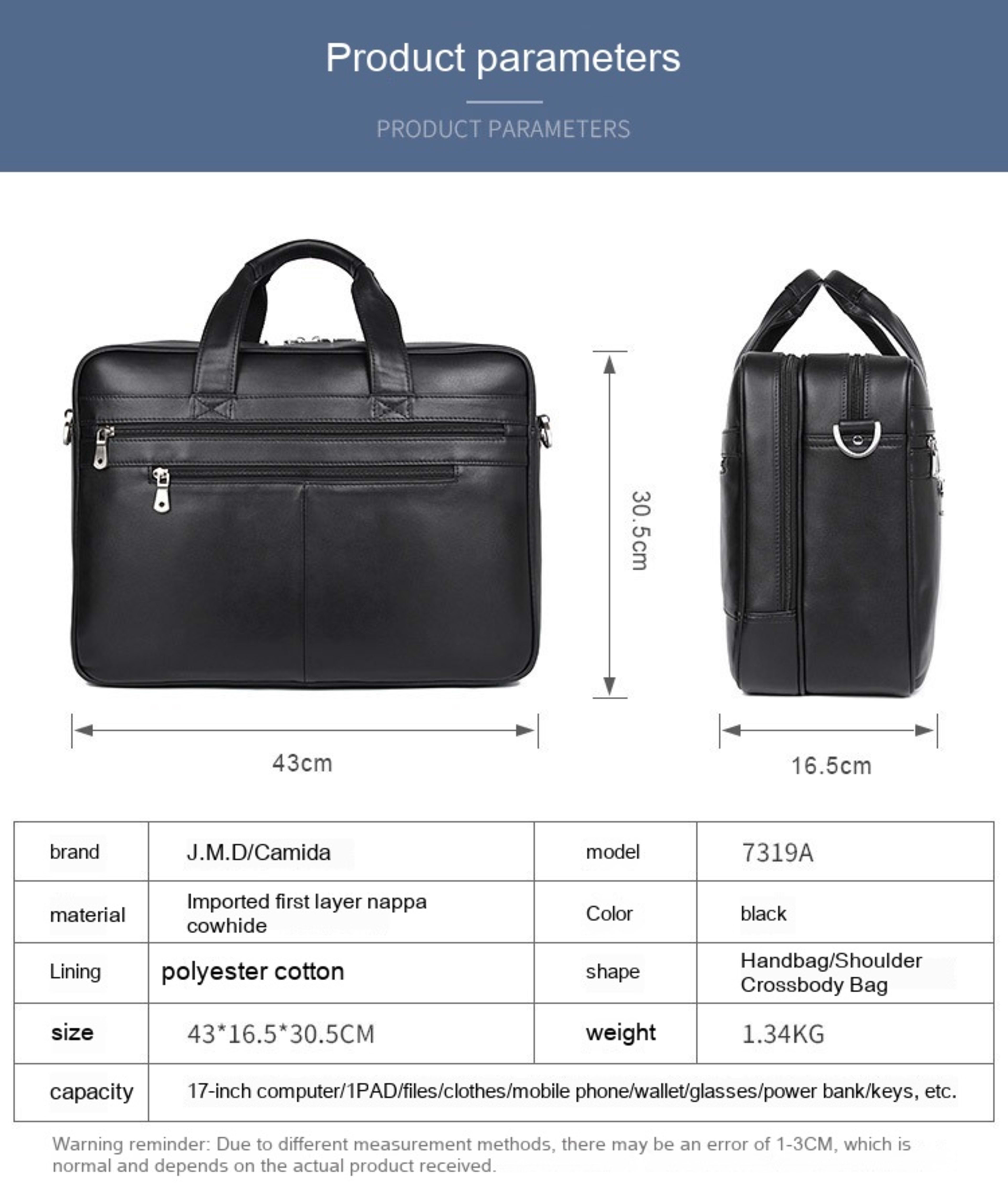 Leather Handbag Briefcase Napa Leather Comfortable Texture Men's Real-leather Bag 4