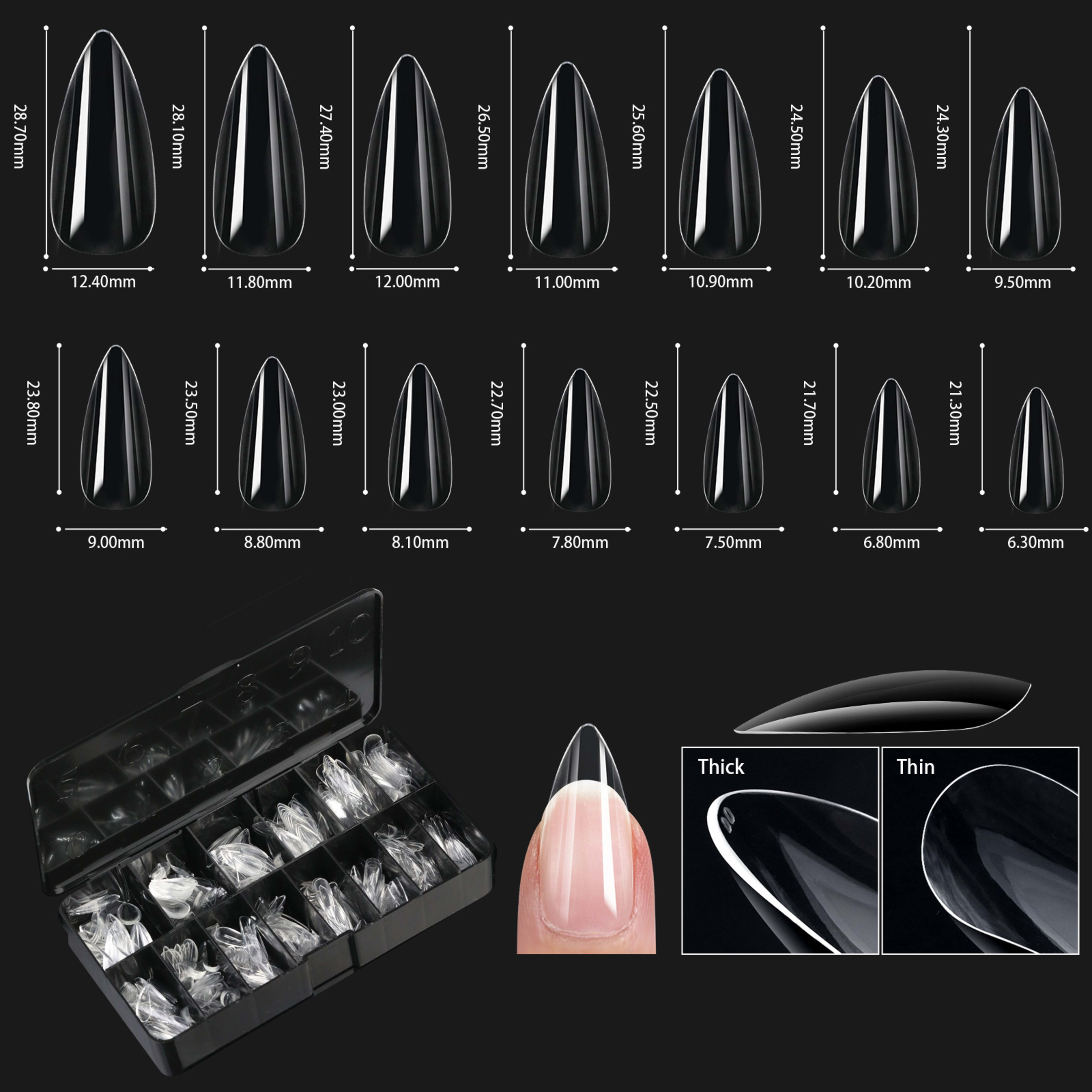 Nail Transparent Nail Tips Nail Shapes For Manicure Seamless False Nails Boxed Set 11