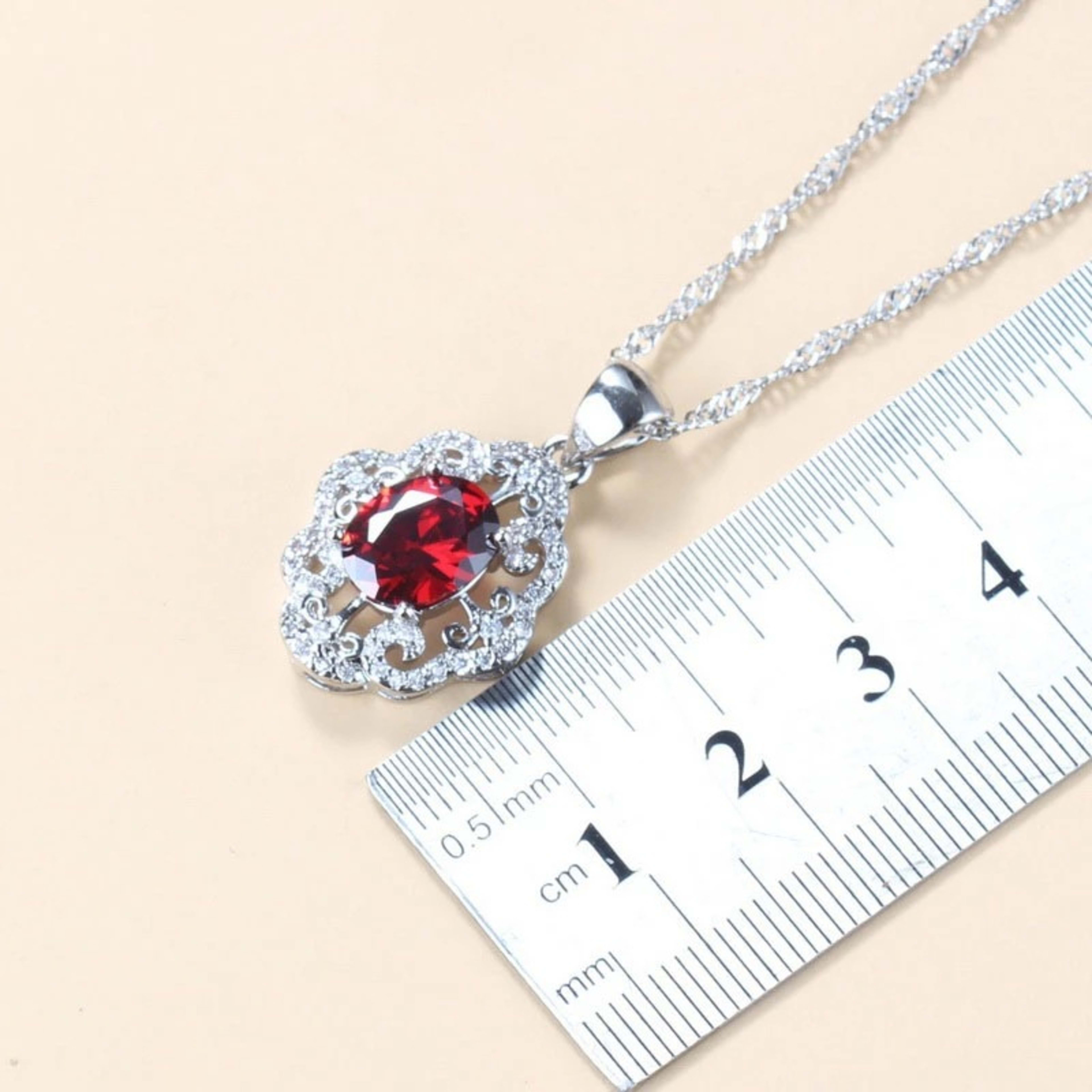 Garnet Cubic Zirconia Earrings Pendant Necklace Bracelet Ring Gift 4 PCs Set 5