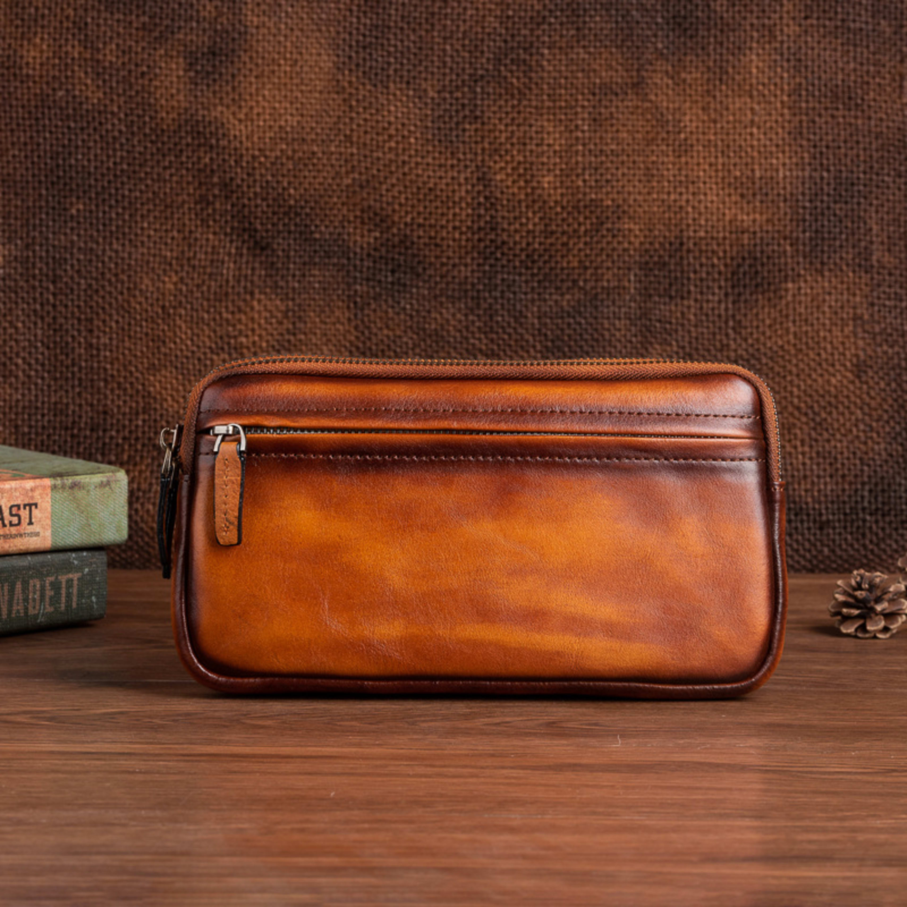 Vertical Model In Square Shape First Layer Cowhide Casual Clutch Men 3