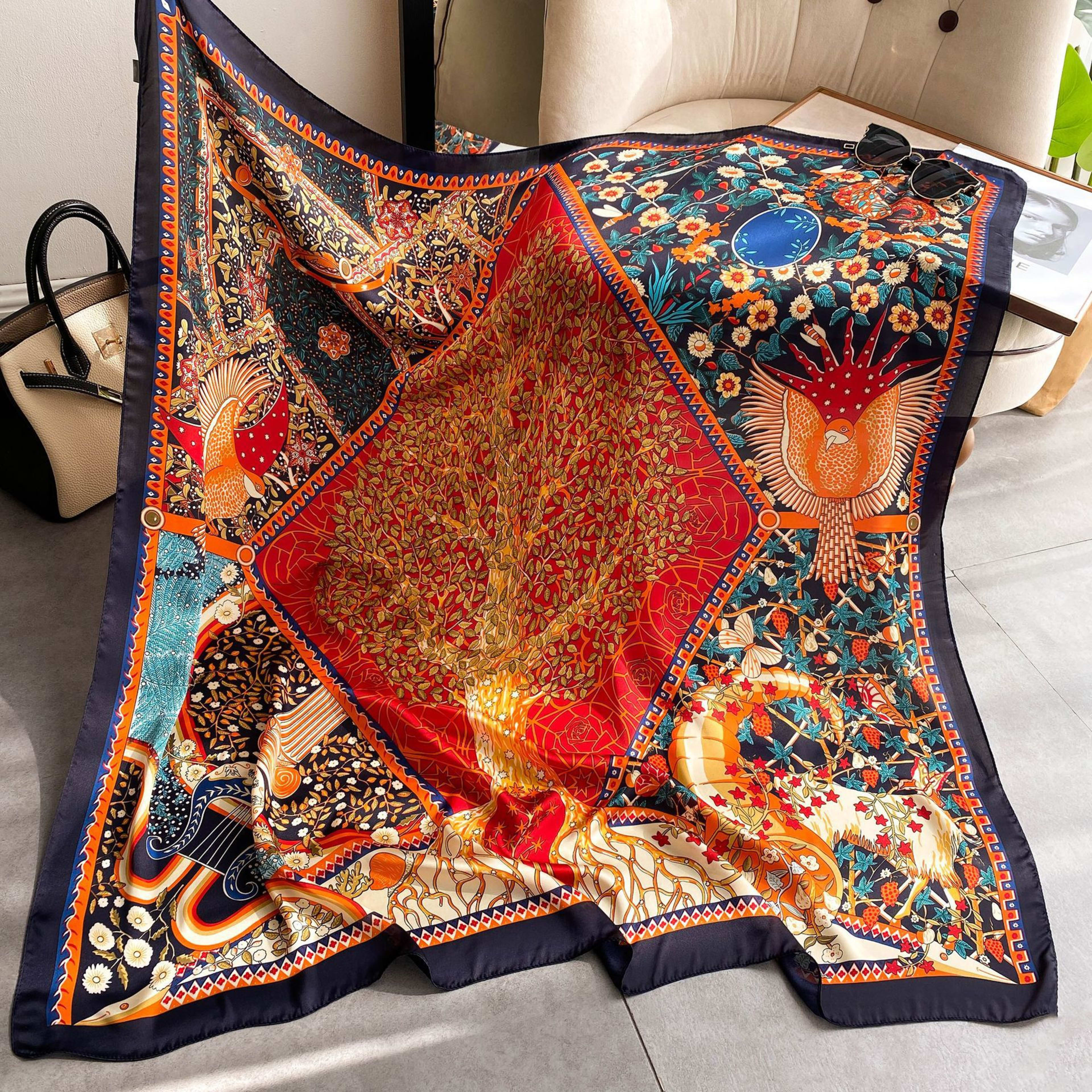 Creative Exotic-print Versatile Silk Scarf 6