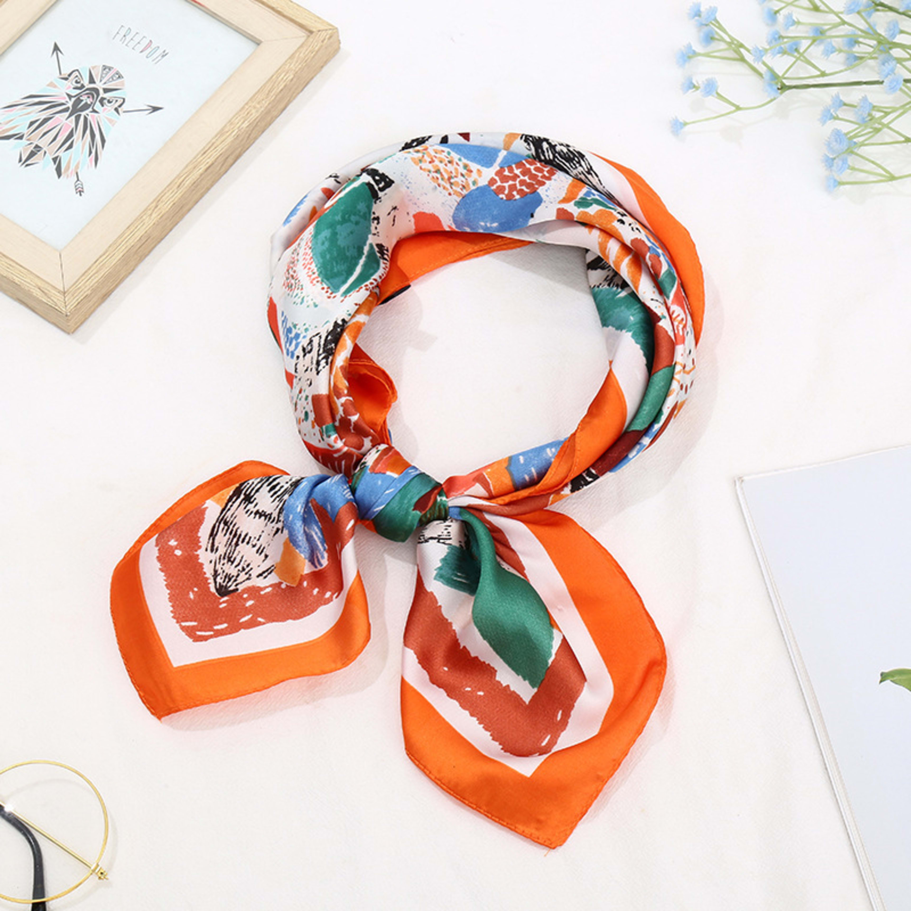 Small Scarf Vintage Printed Silk Scarf For Women 35