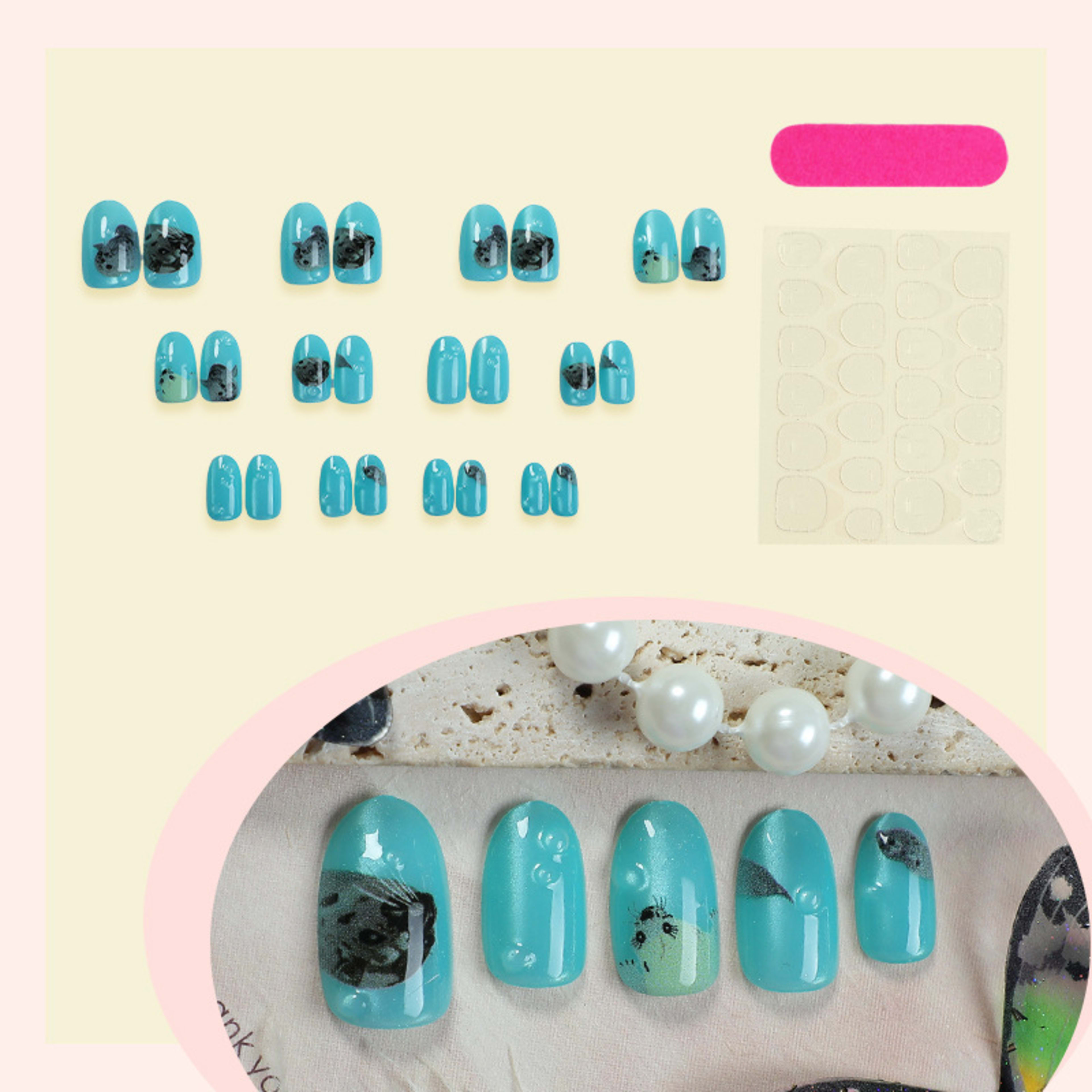 Oval Ocelot Cat-eye Ocean Blue Nail Tips For Wearable Nails 3