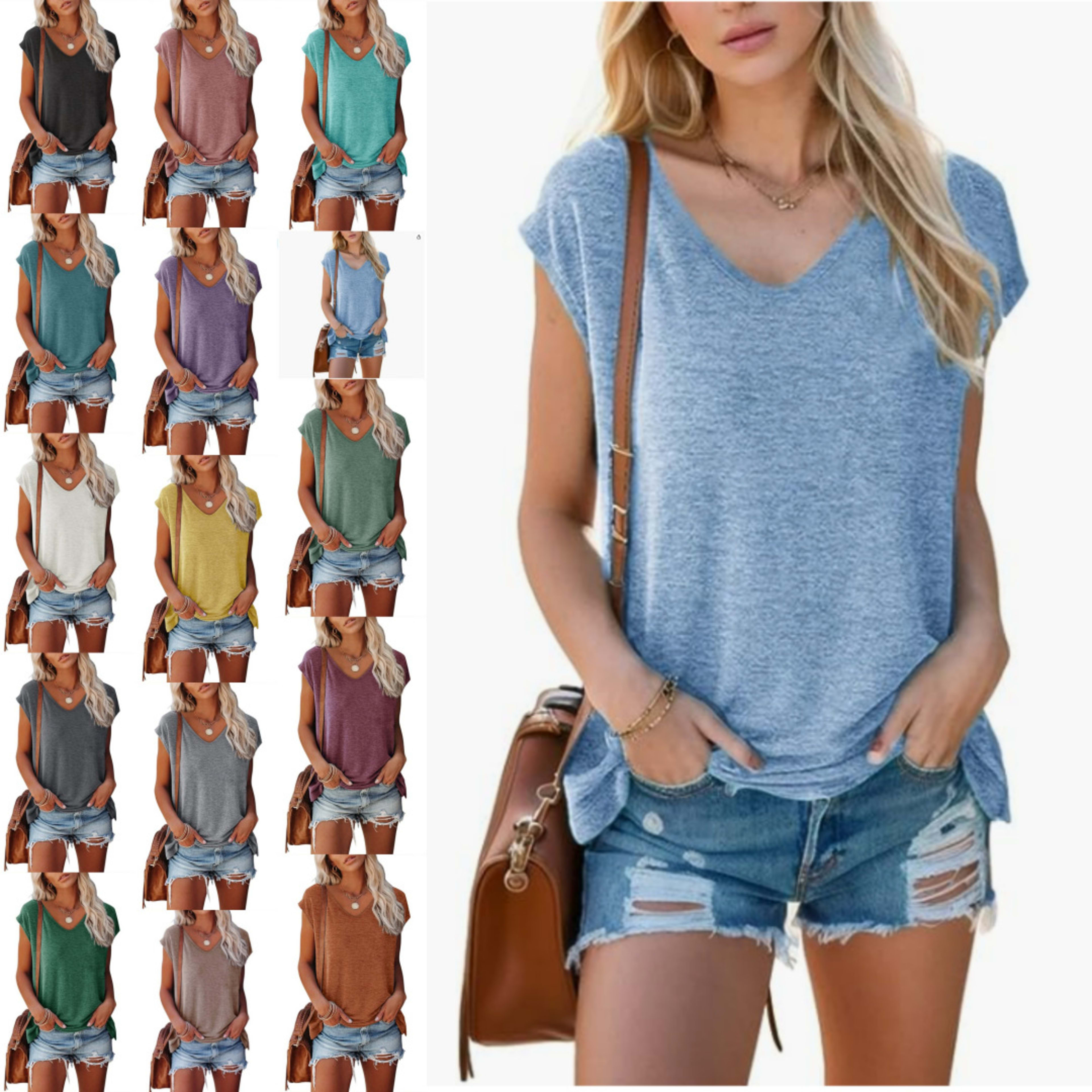 V-Neck Solid Loose Short-Sleeve Top 8