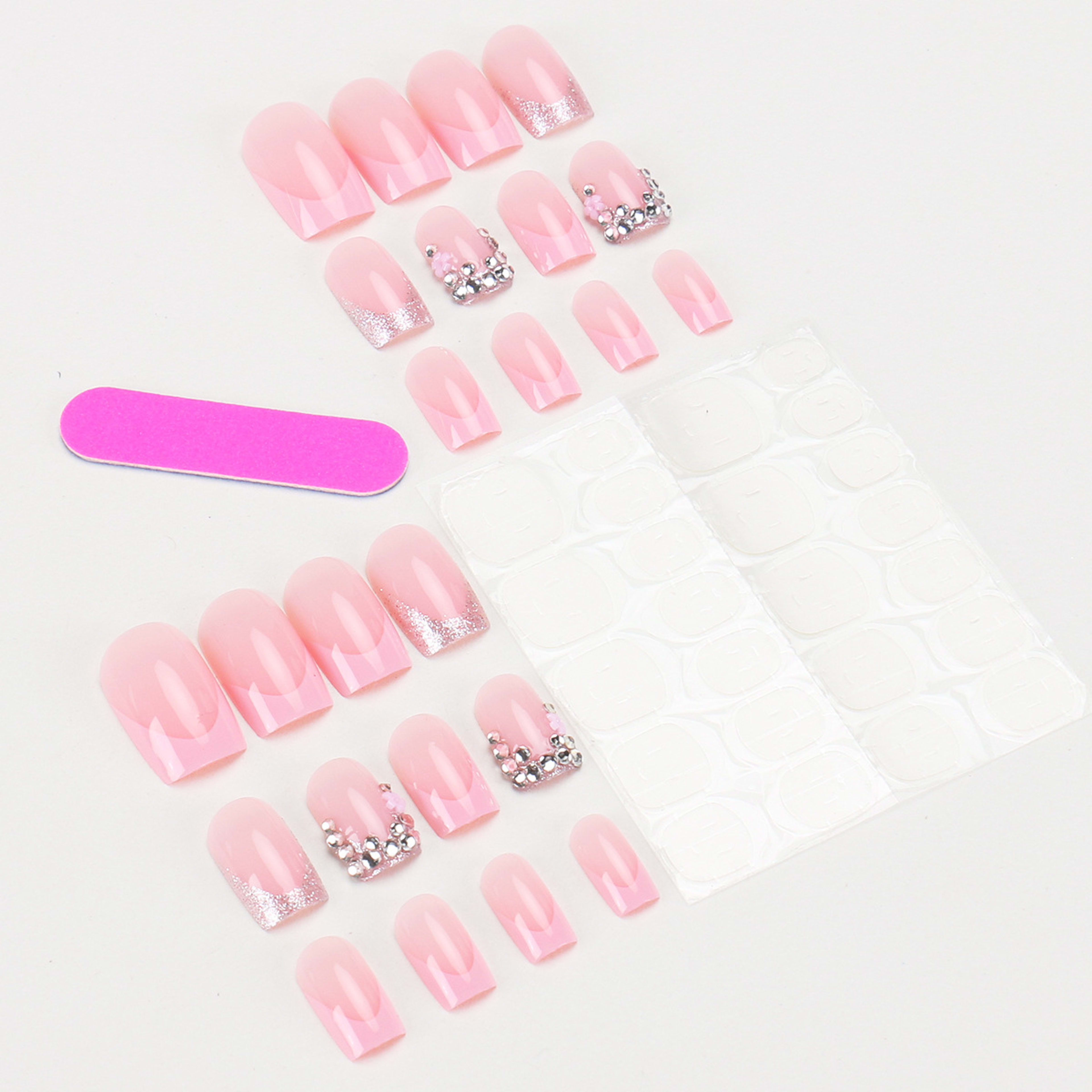 French Polka-Dot Rhinestone Artificial Nails 24-piece Set Of Finished Nail Tips For A Chic Elegant Look 4