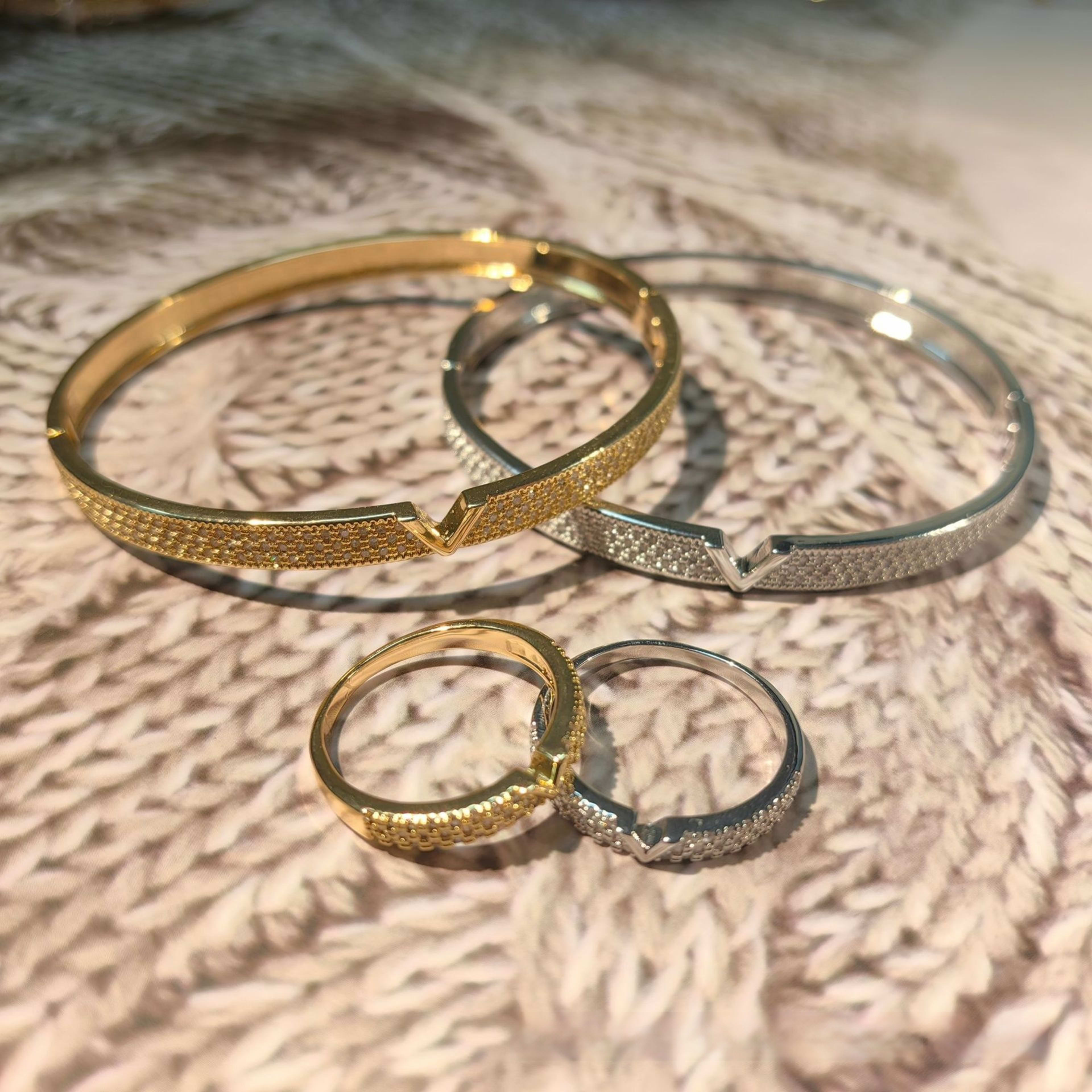V-shaped 18K Genuine Gold Electroplated Bracelet Ring Set 12