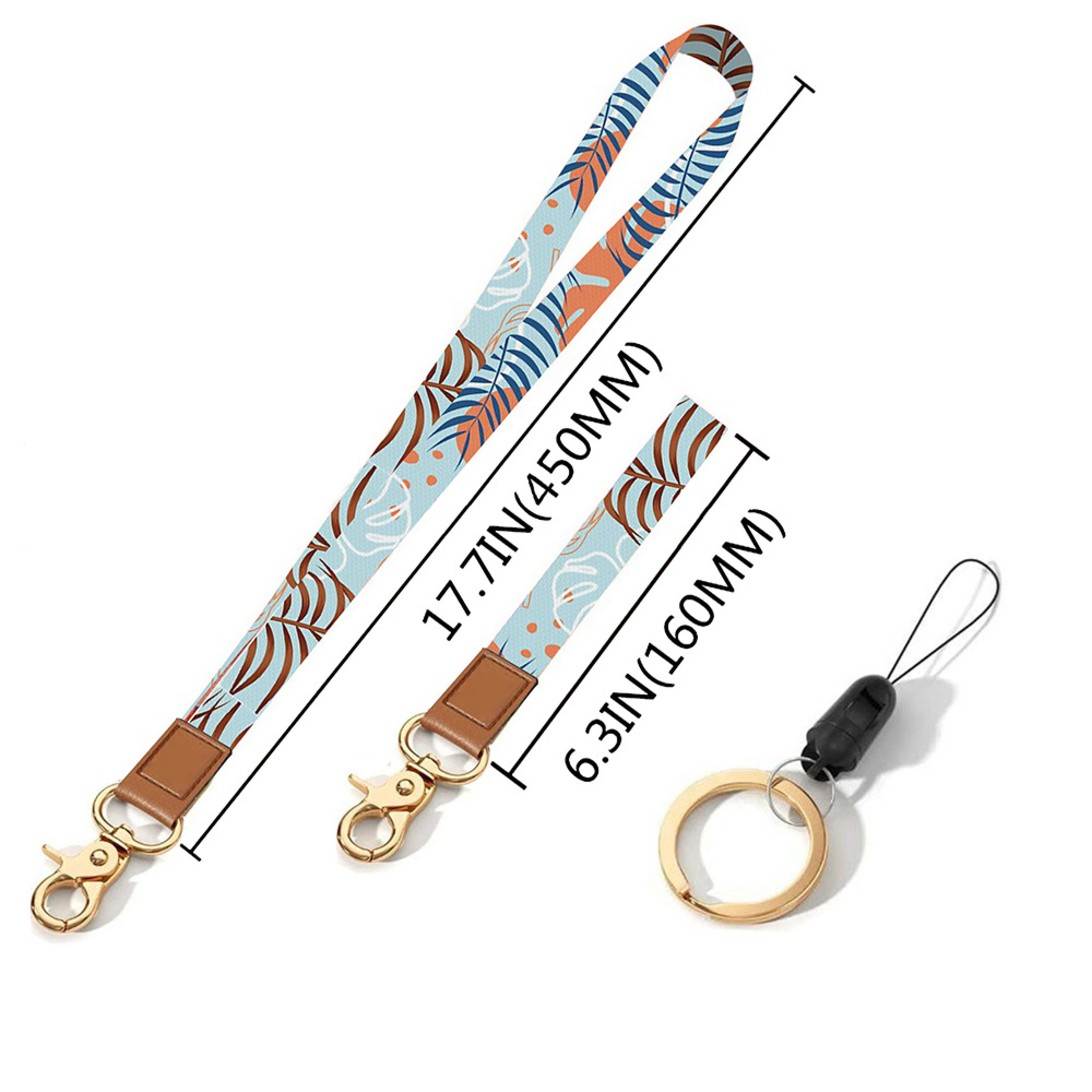 Leather-Polyester Wrist-Neck Dual-Use Keychain Lanyard 7
