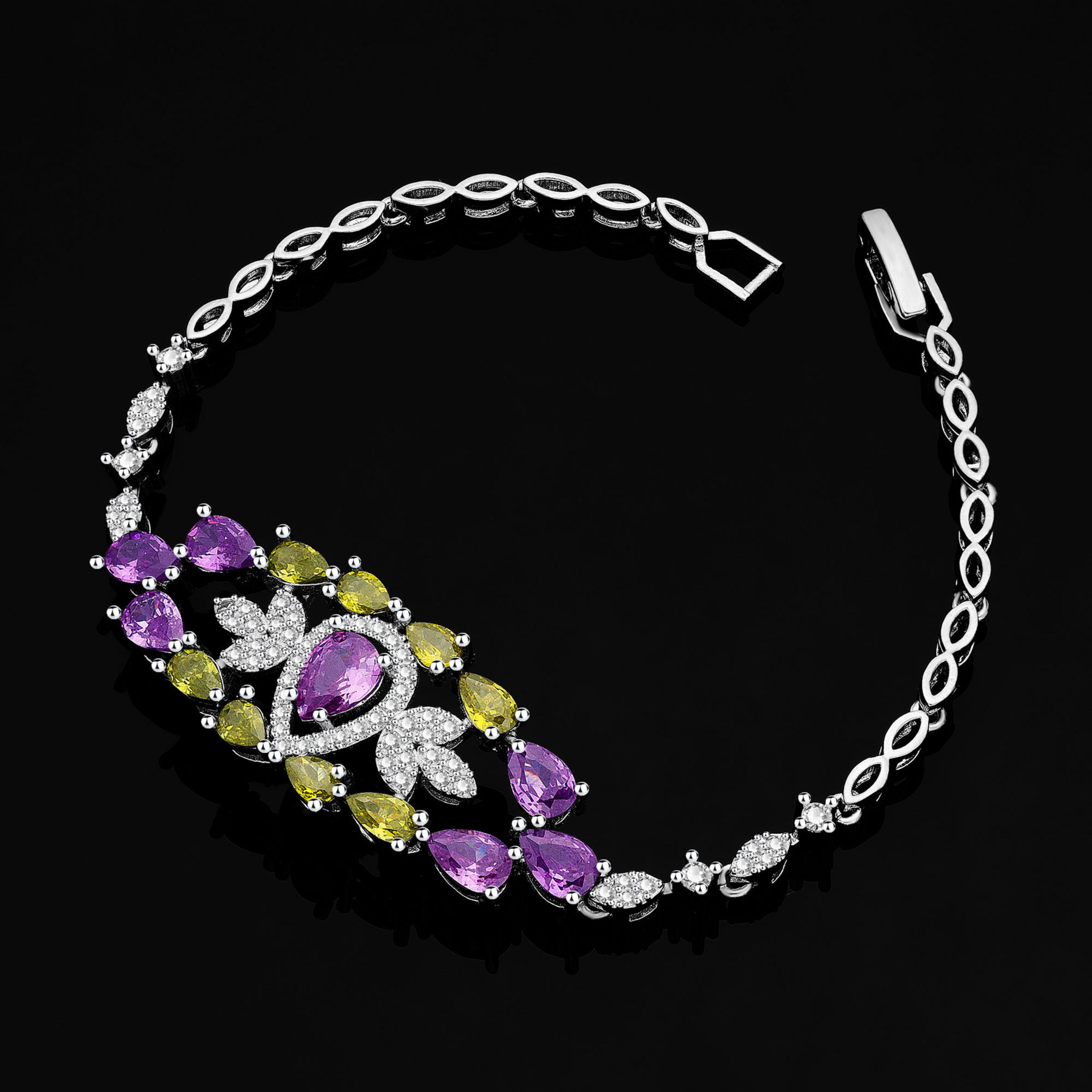 Color Zirconium Necklace Earrings 4-piece Set 4
