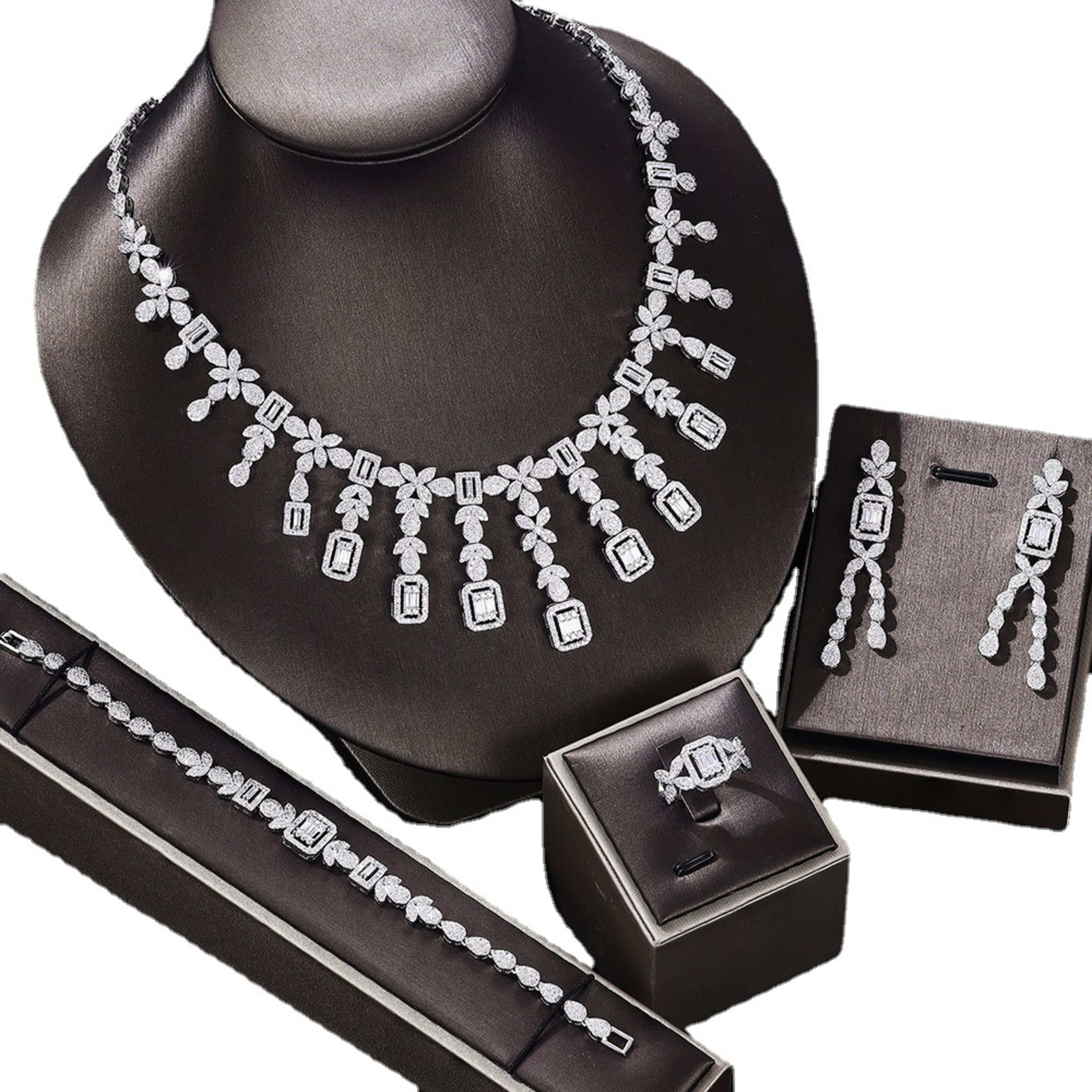 Zircon Necklace Earrings Bracelet Ring Set Of Four 8