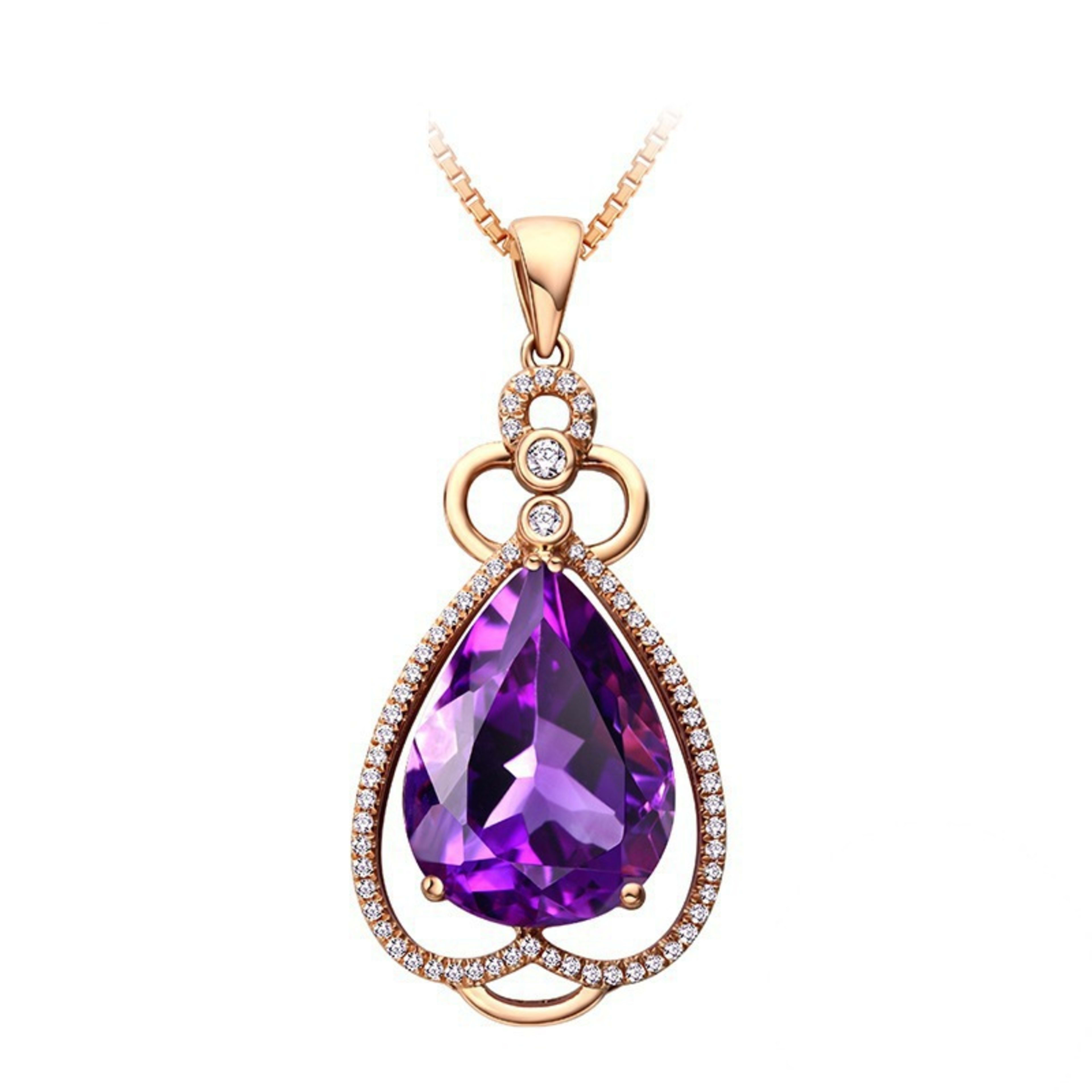 Quality Ear Hook Purple Gemstone Diamond Ring Rose Gold Collarbone Necklace Set 4