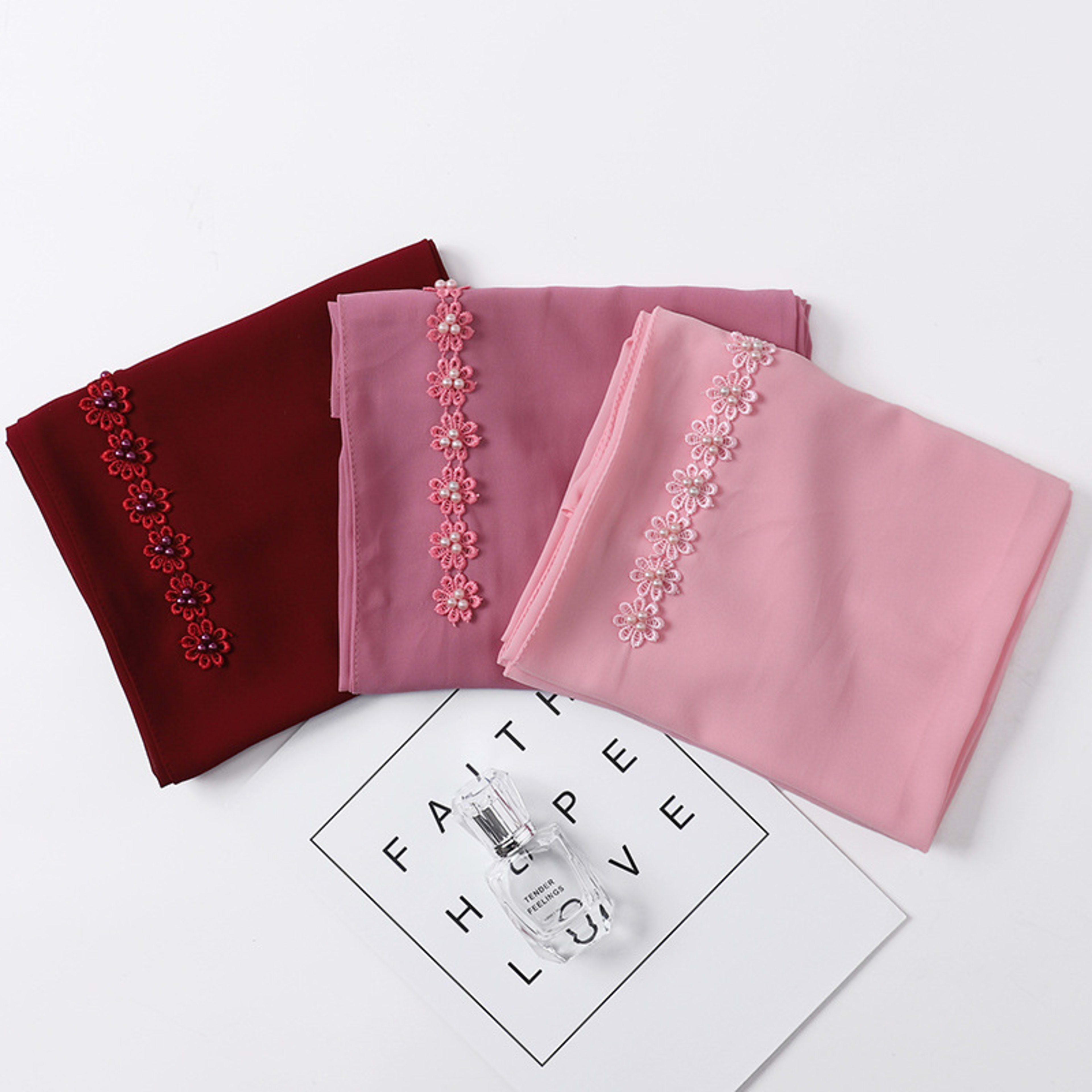 Pearl Chiffon Nail Pearl Decorative Headscarf 13