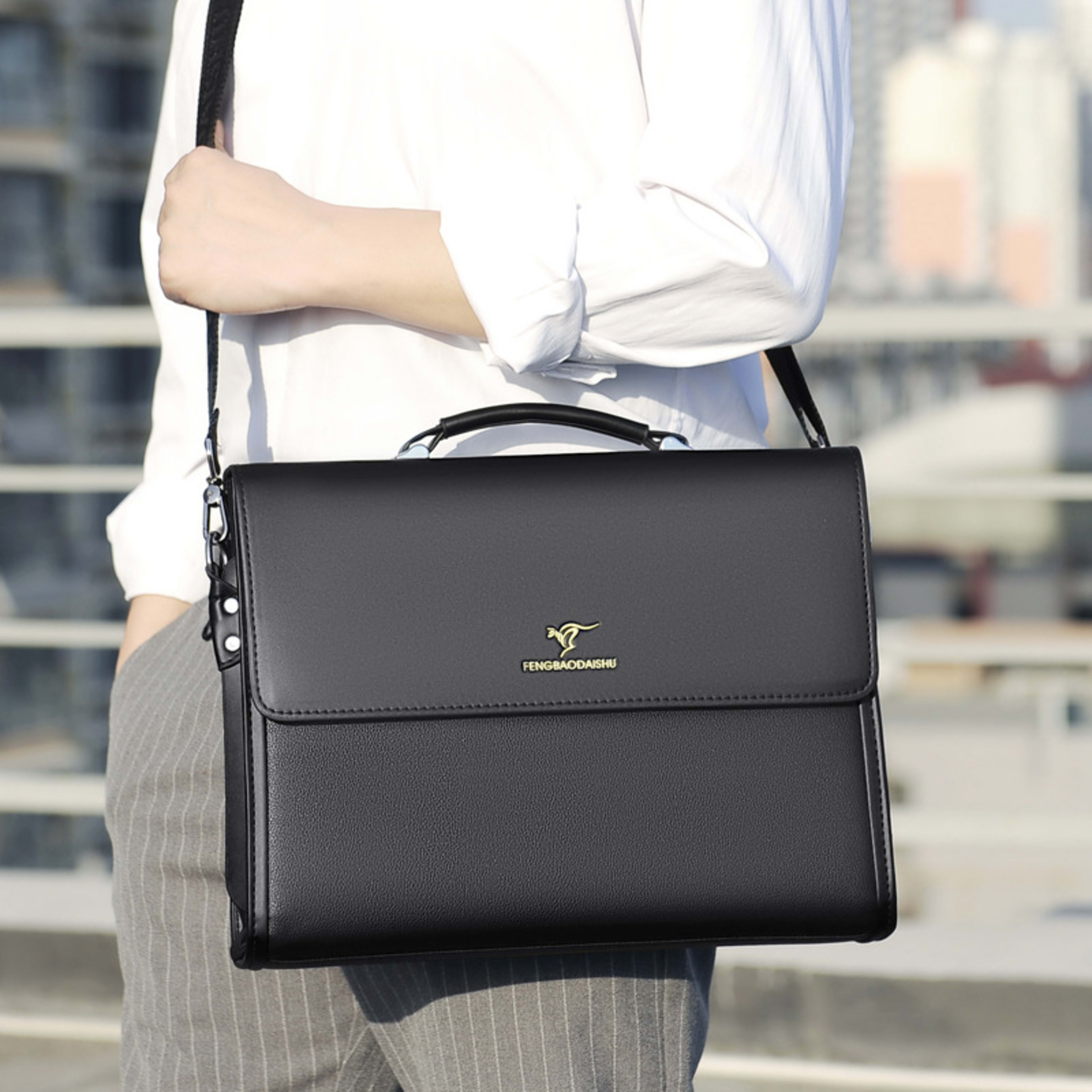Men's Horizontal Leather Portable Briefcase 3
