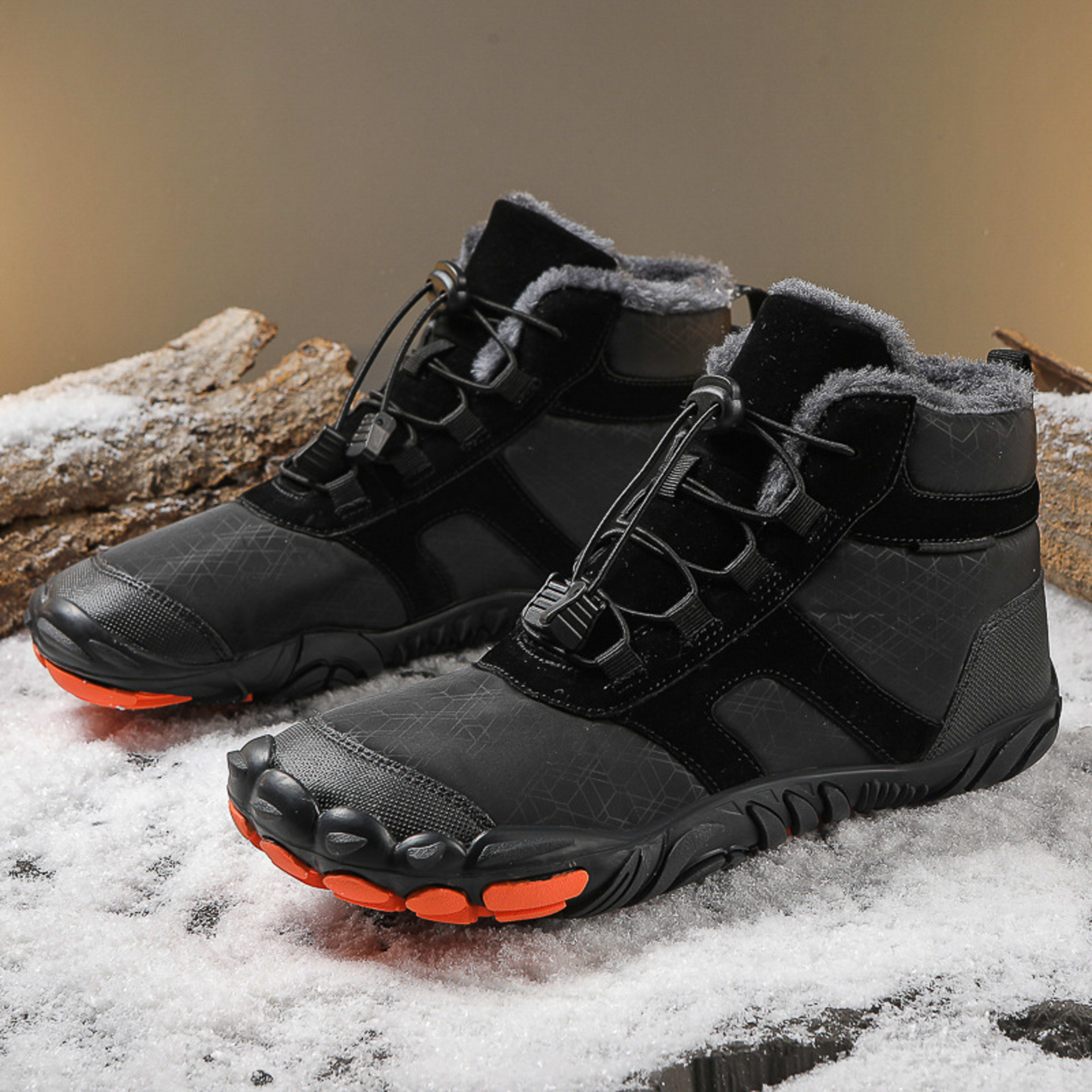 Fleece-lined Water-repellent Five-finger Snow Boots Thermal Non-slip Cotton-padded Shoes 7