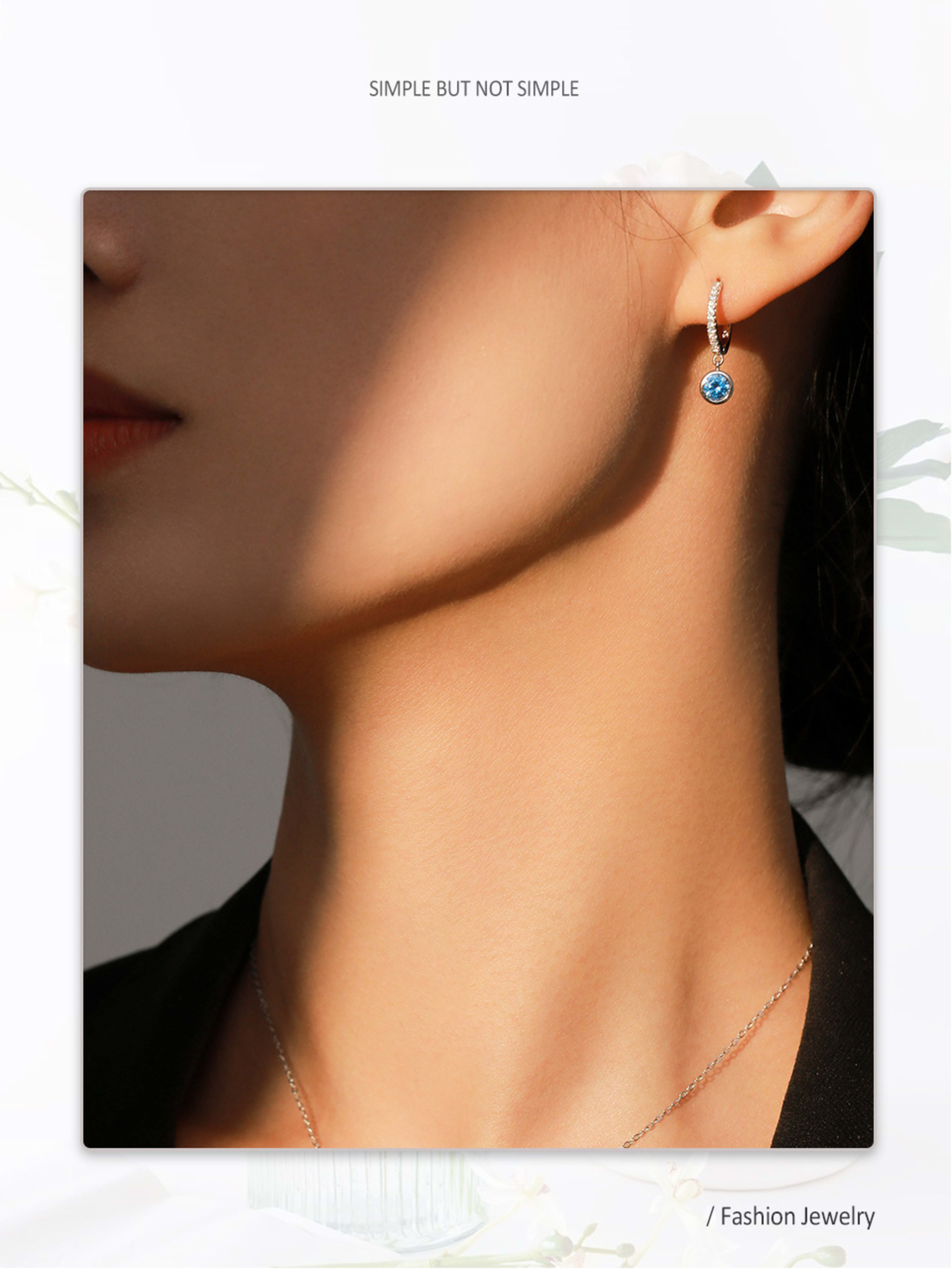 Women's Light Luxury Sea Blue Artificial Diamond Earrings Necklace 12