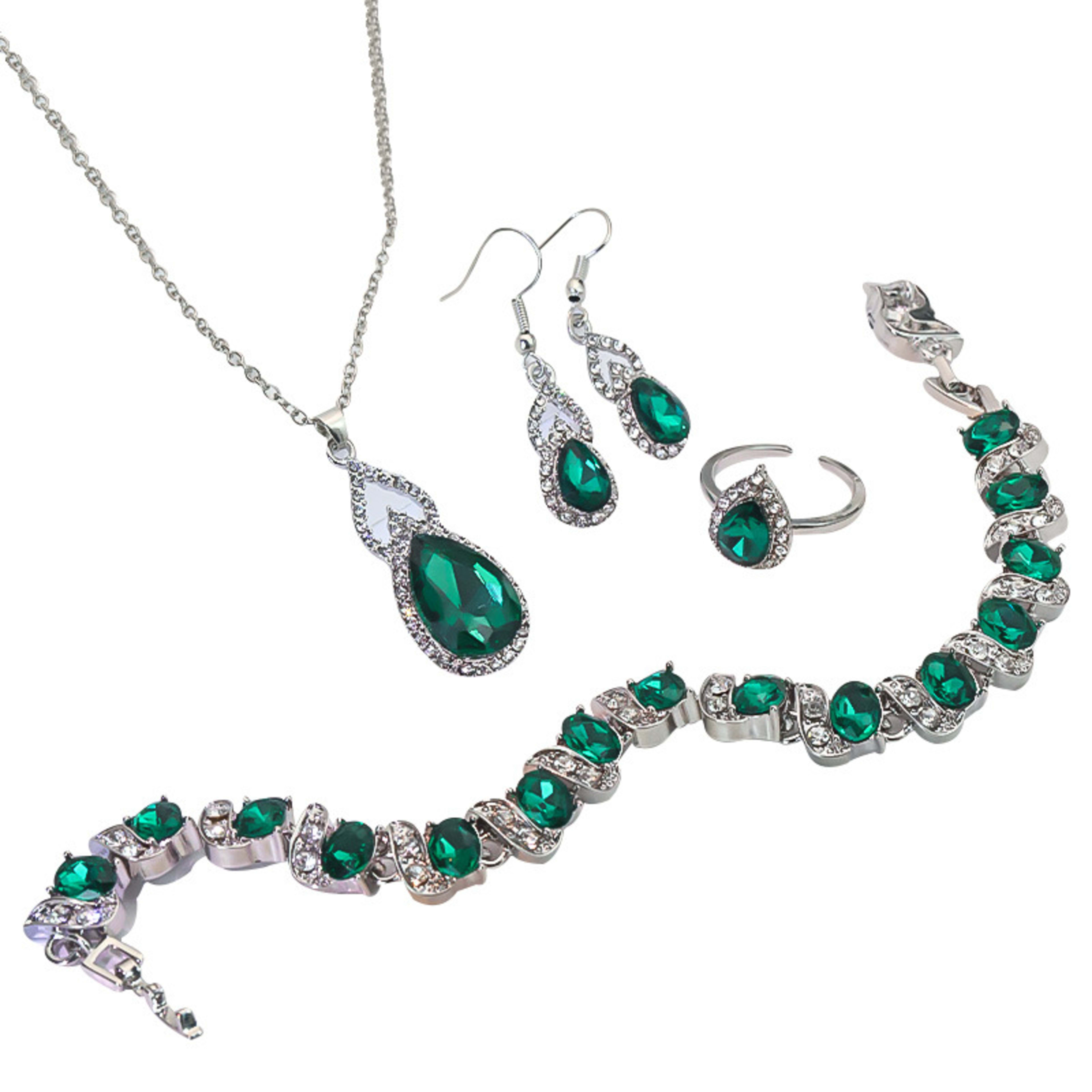 Light Luxury Zircon Necklace Earrings Open Ring Jewelry Suit 4