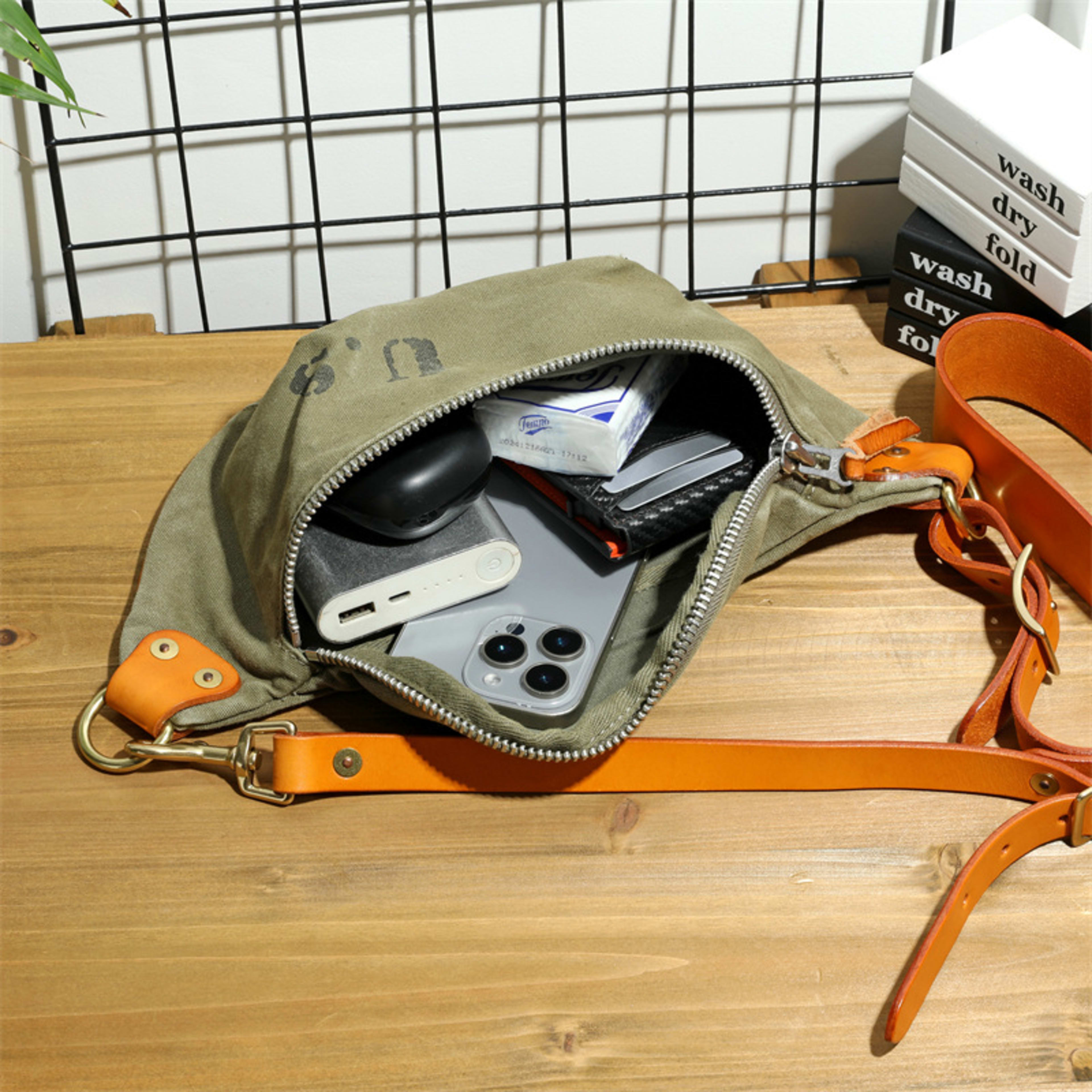American-style Vintage Washed Canvas With Leather Patchwork Large Capacity 2