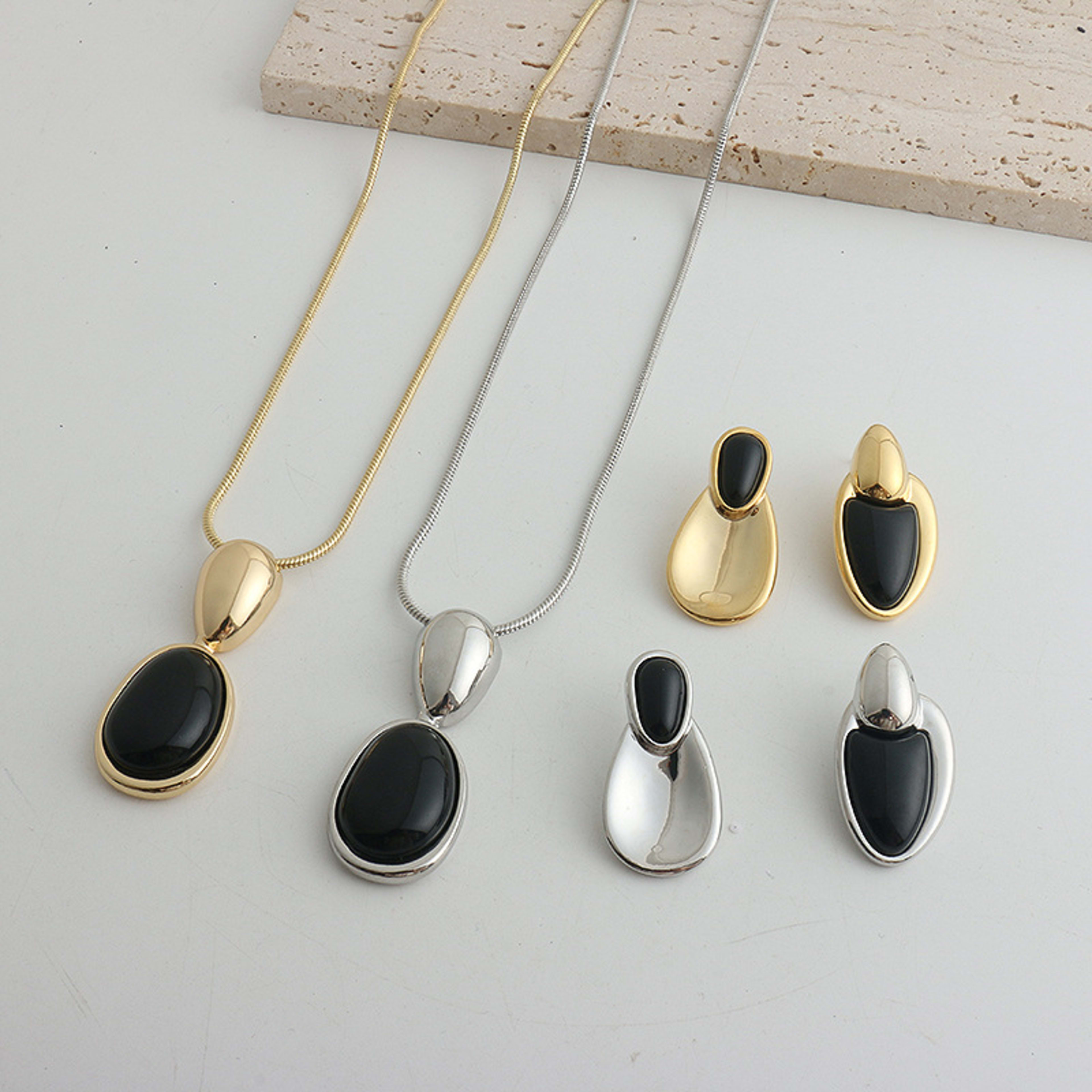New Chinese Style Accessories Irregular Stitching Black Onyx Necklace Women 9