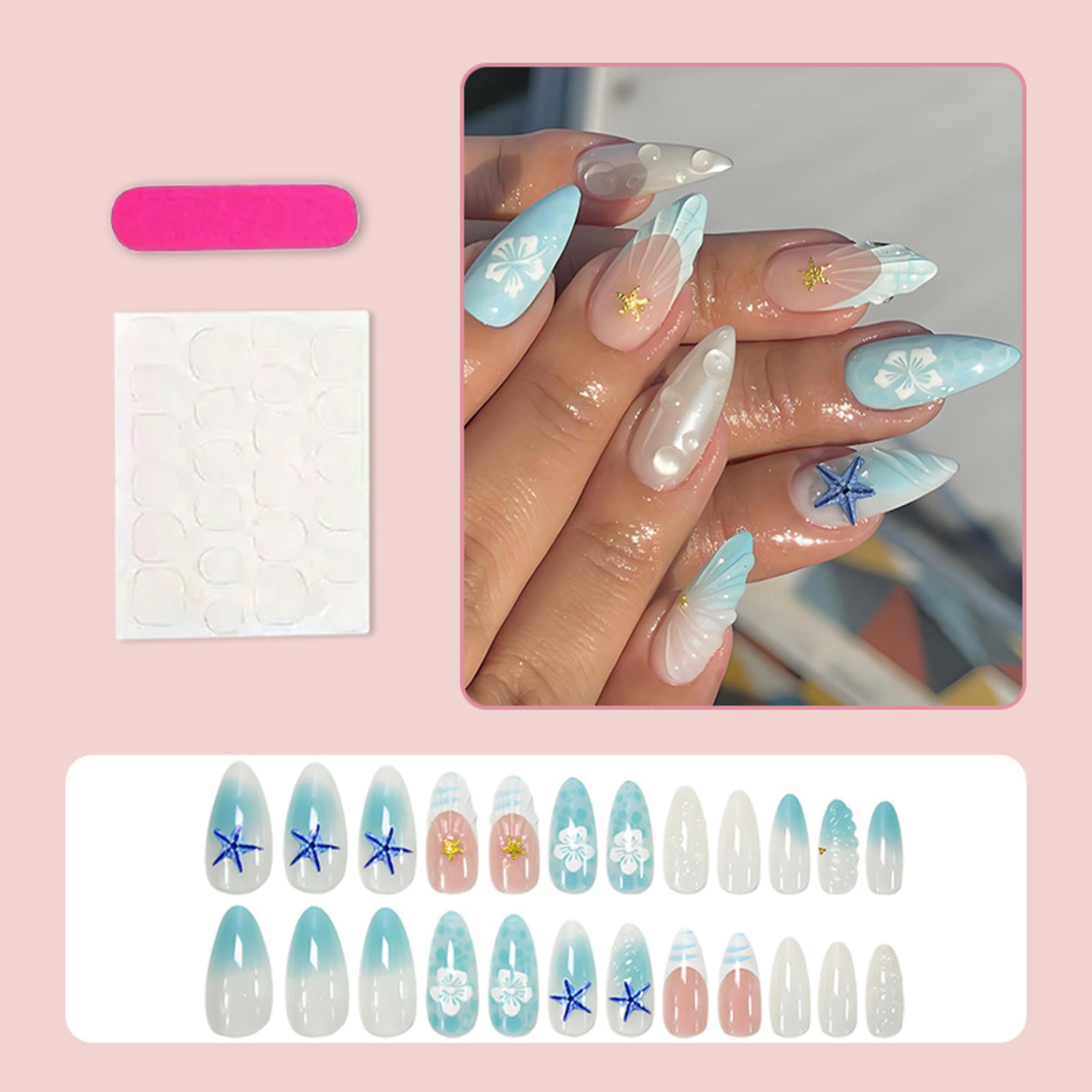 Blue Starfish Wearable Nails 3D Stickers For Manicures 3