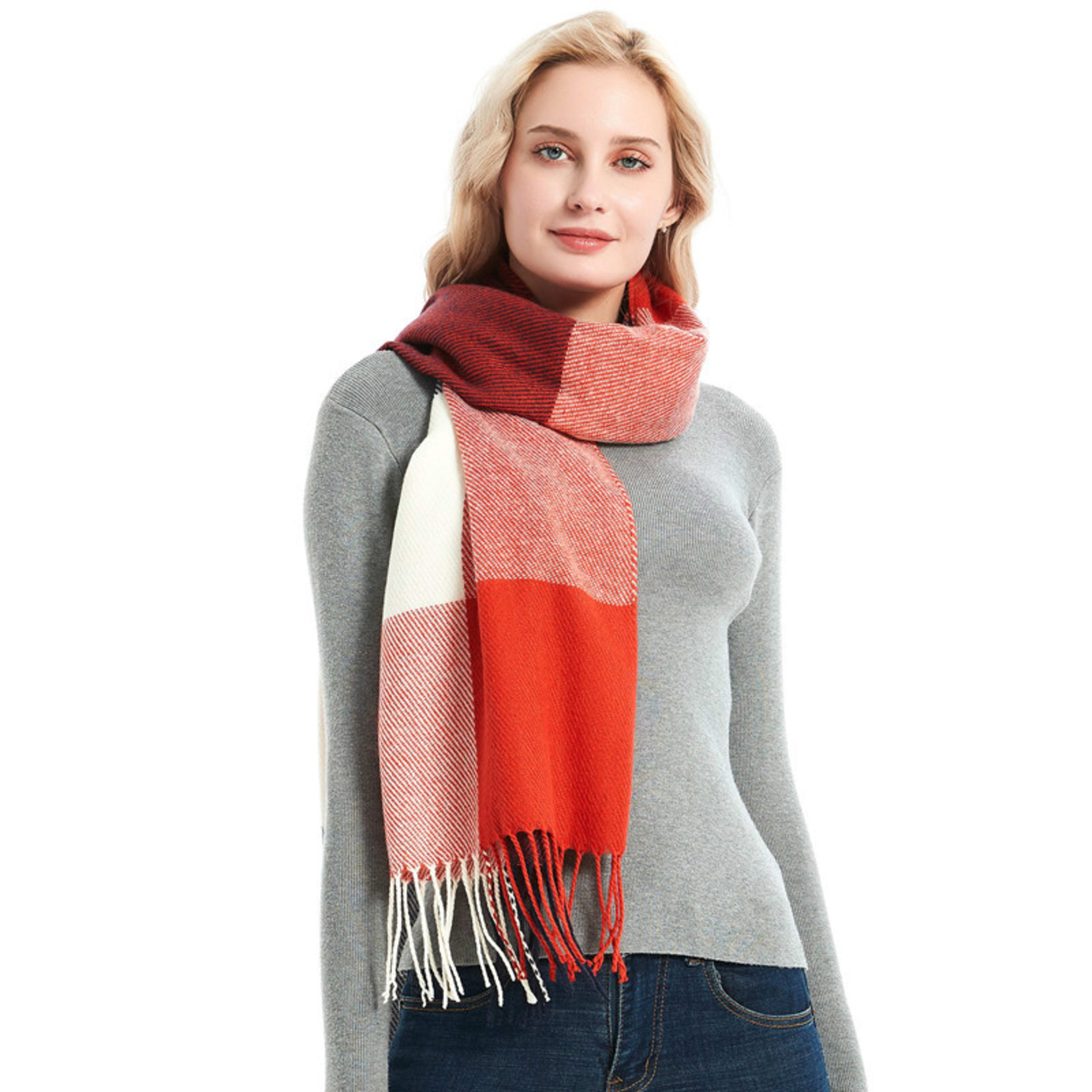 British-style Mens And Womens Couple Tassel Scarf With Large Plaid Pattern 13