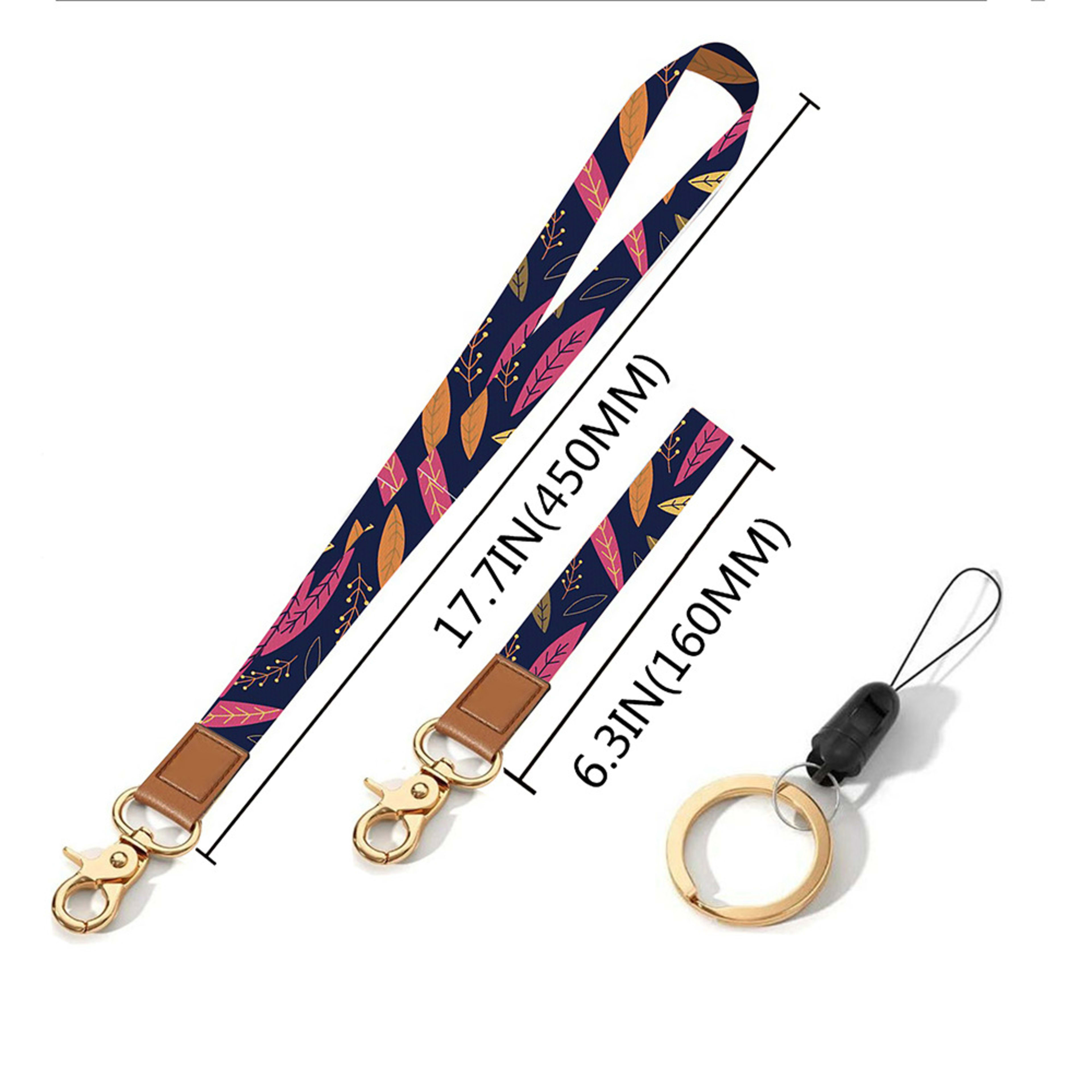 Leather-Polyester Wrist-Neck Dual-Use Keychain Lanyard 12