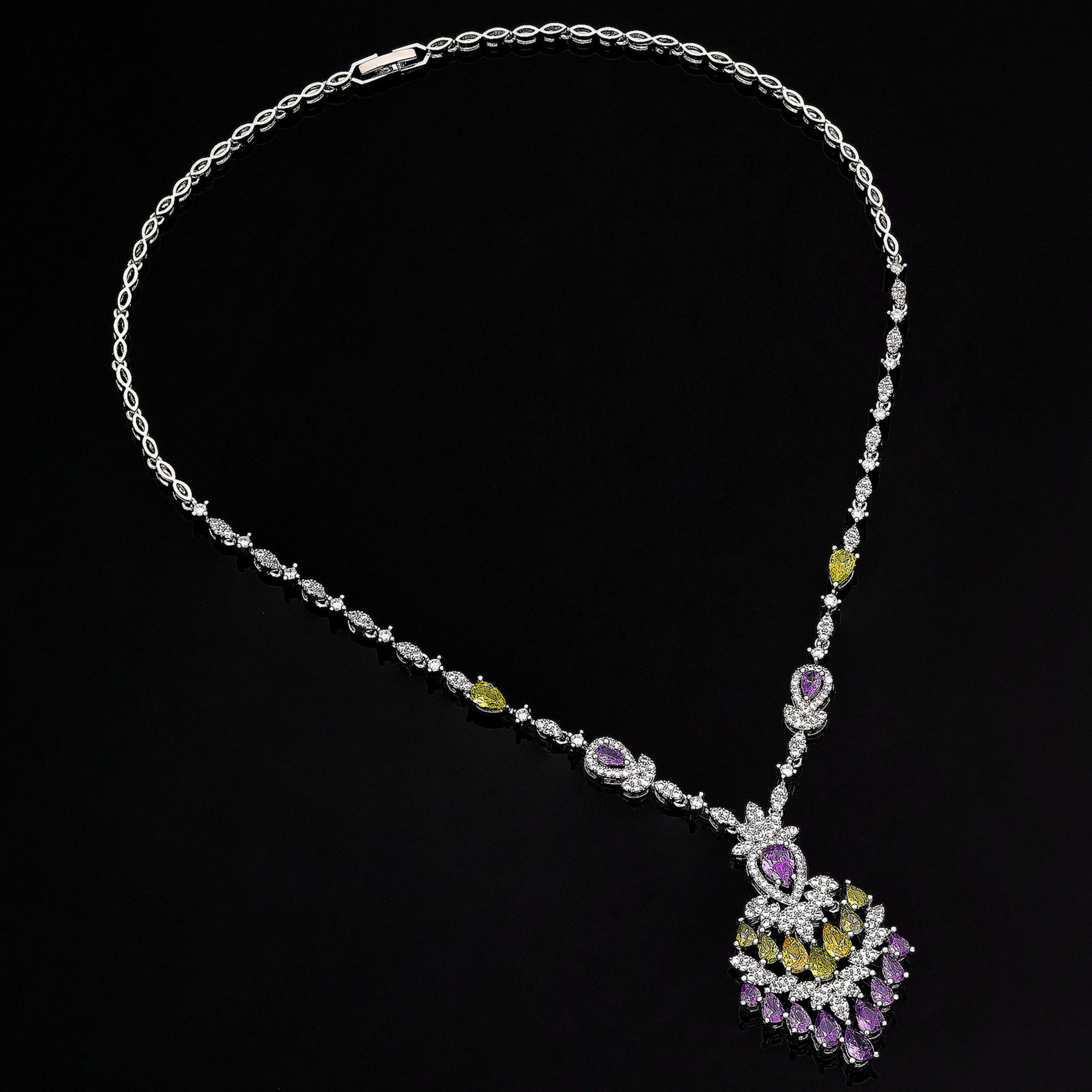 Color Zirconium Necklace Earrings 4-piece Set 3