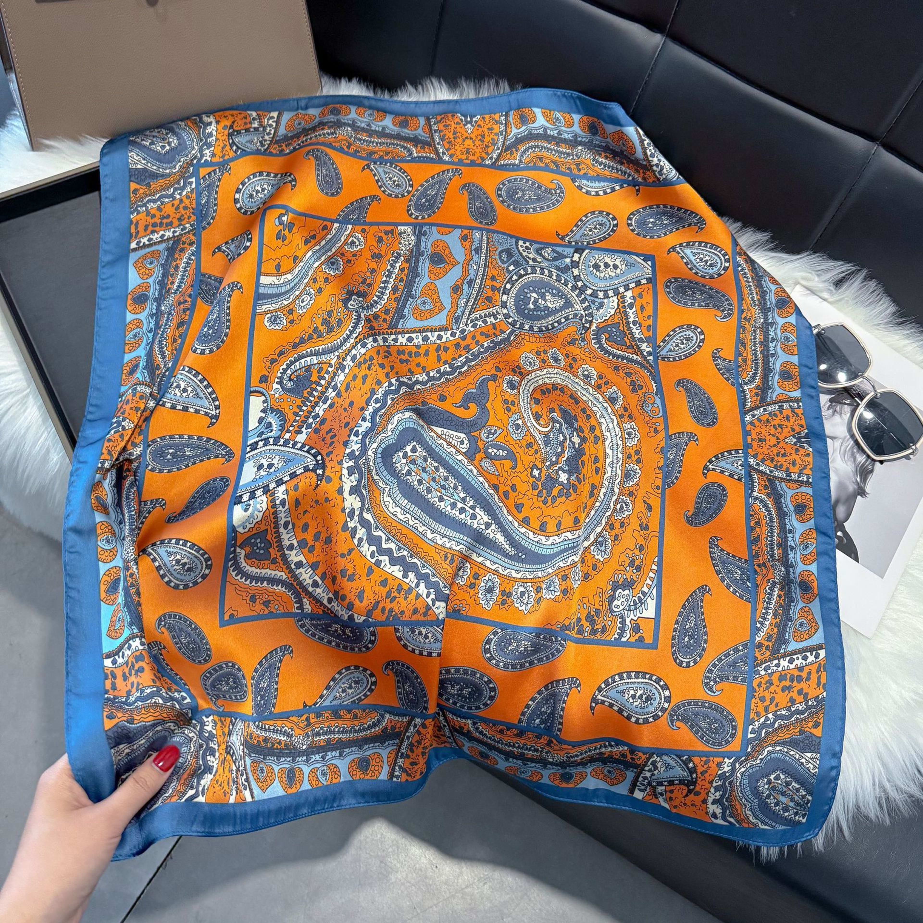 European And American-style ScarfSquare Kerchief Imitation Silk Vintage Cashew Pattern 20