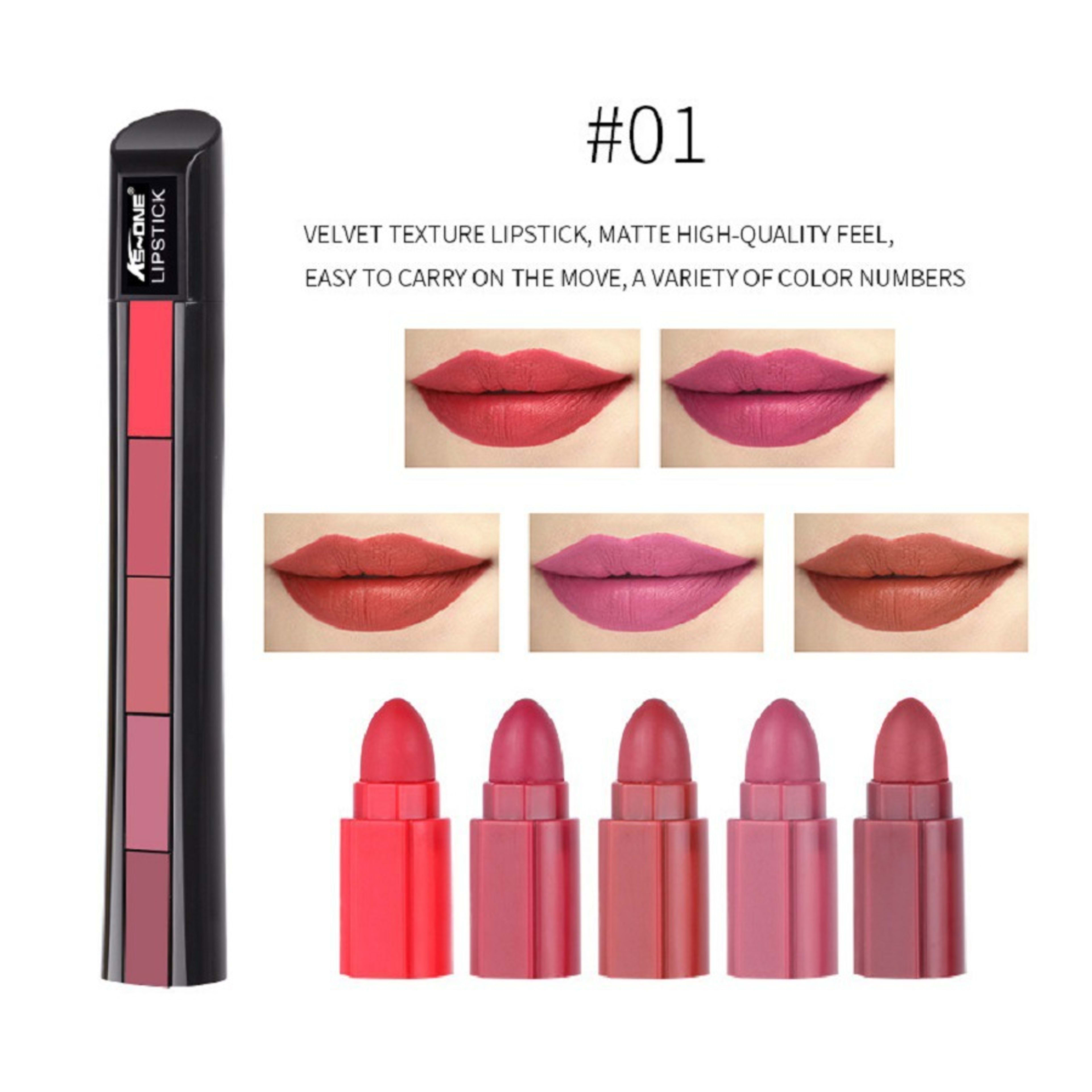Matte 5-color Set Velvet Lip Stick Non-stick Lip Gloss Long Lasting Waterproof Sexy Red Lipstick