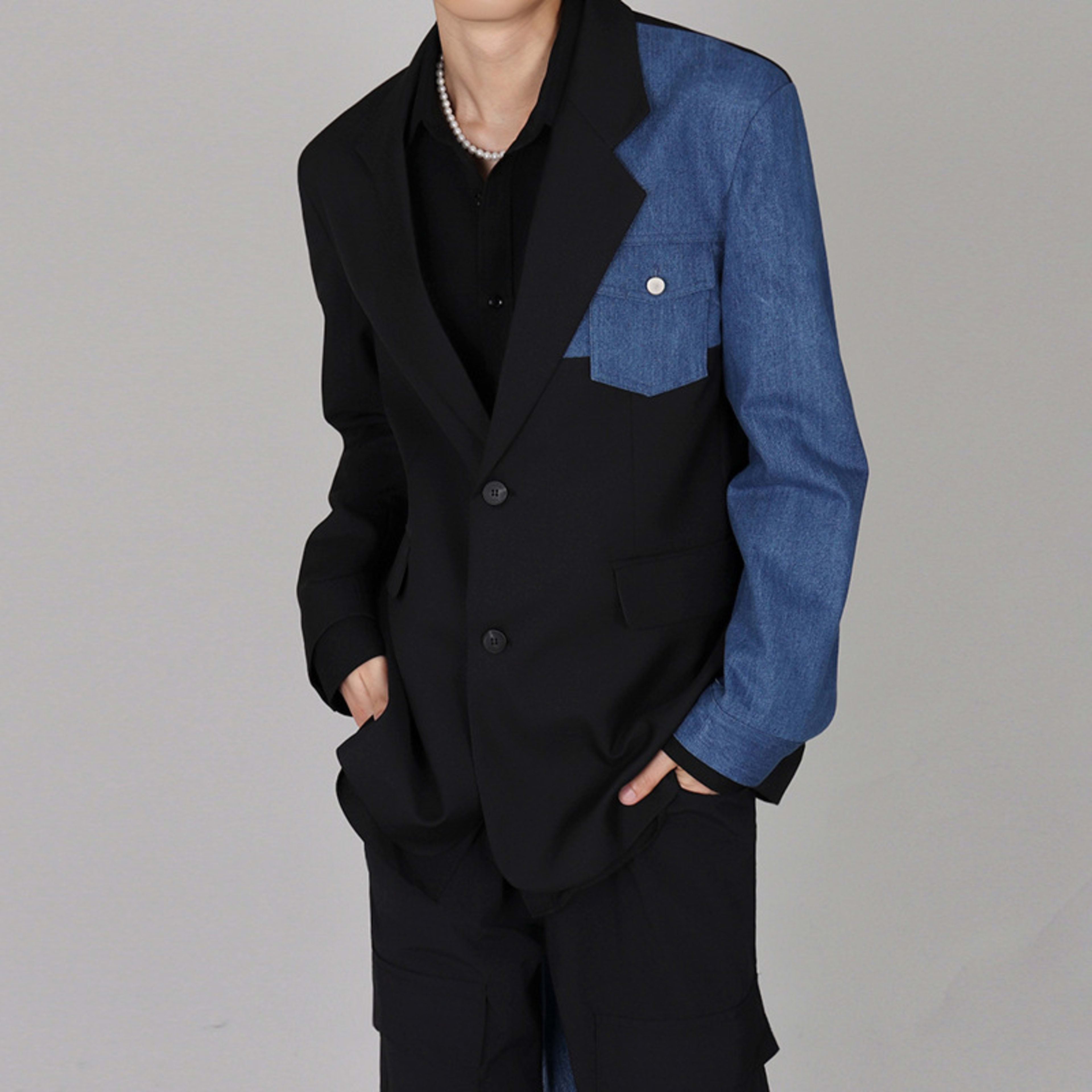Comfortable And Versatile Denim-Panel Blazer 2