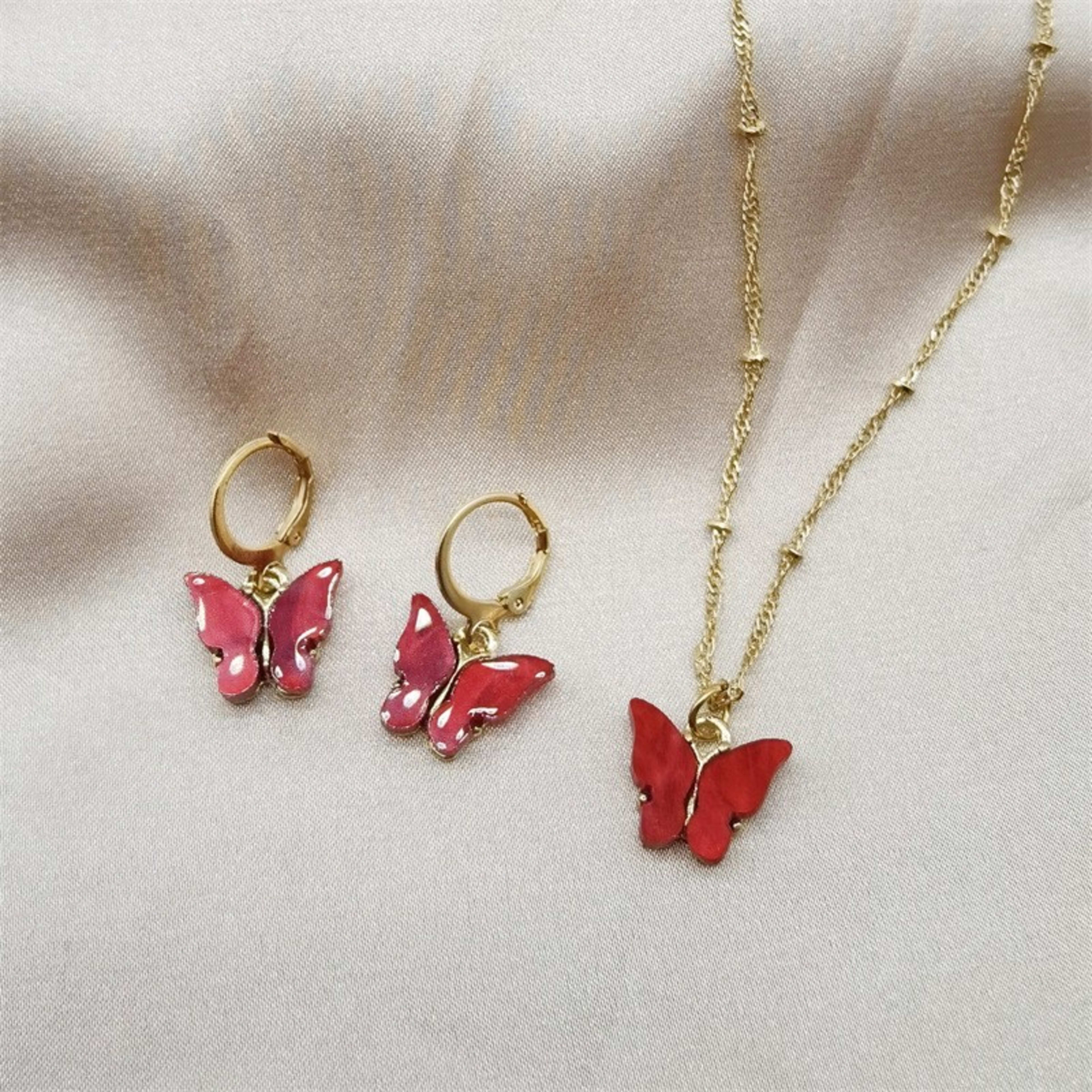 Color Acrylic Butterfly Earrings And Necklace Set 3