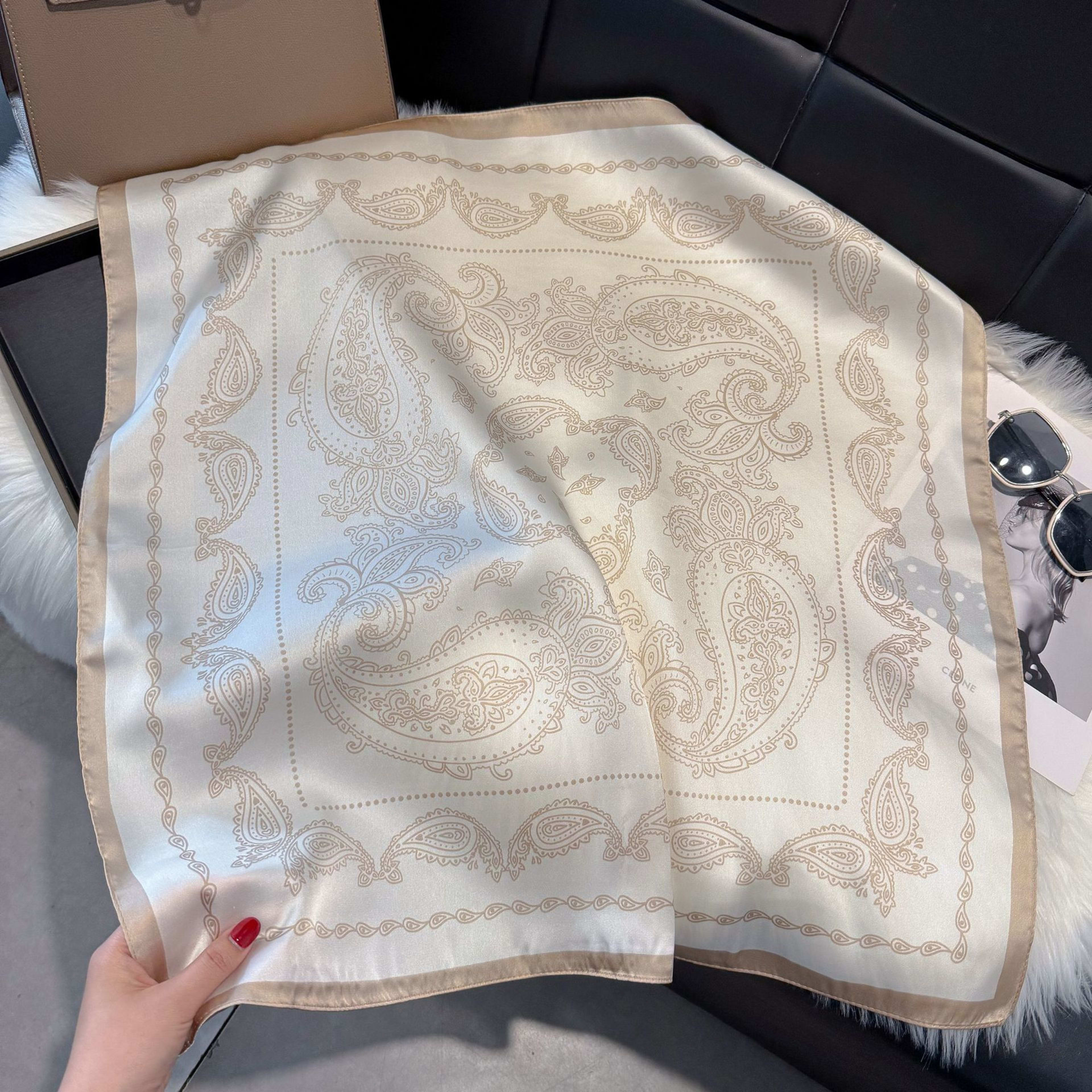 European And American-style ScarfSquare Kerchief Imitation Silk Vintage Cashew Pattern 5