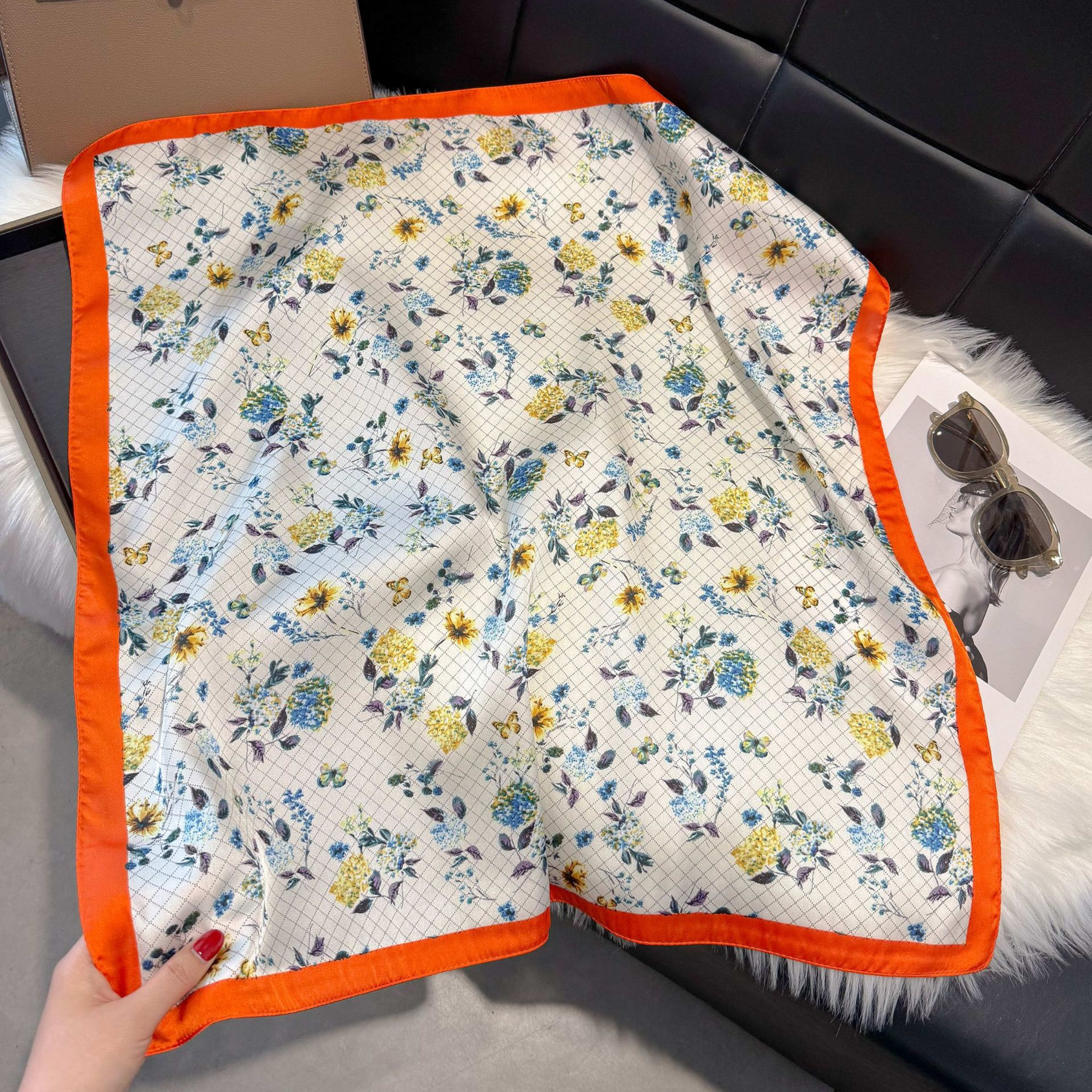 European And American-style ScarfSquare Kerchief Imitation Silk Vintage Cashew Pattern 12