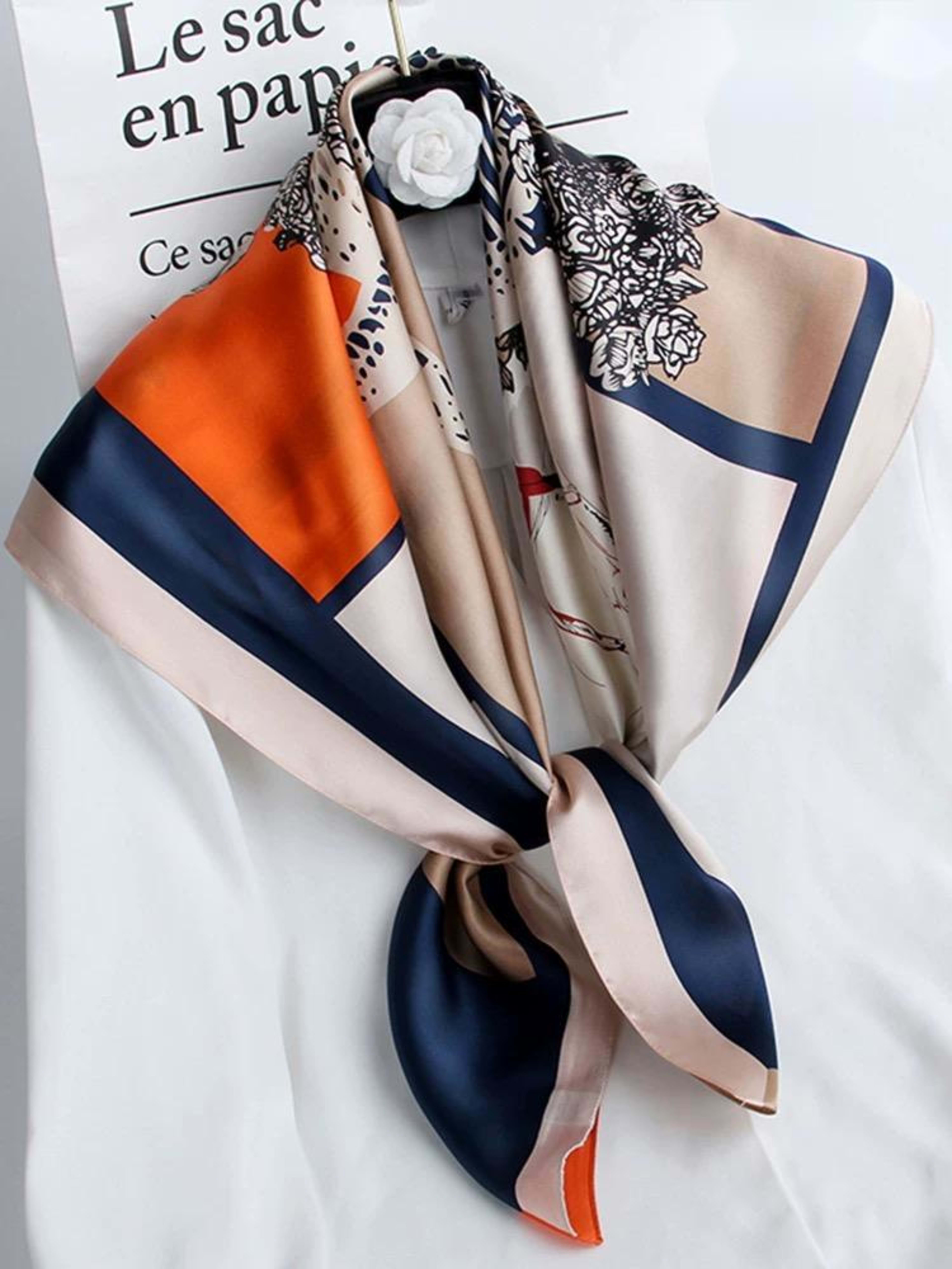 Small Scarf Vintage Printed Silk Scarf For Women 84