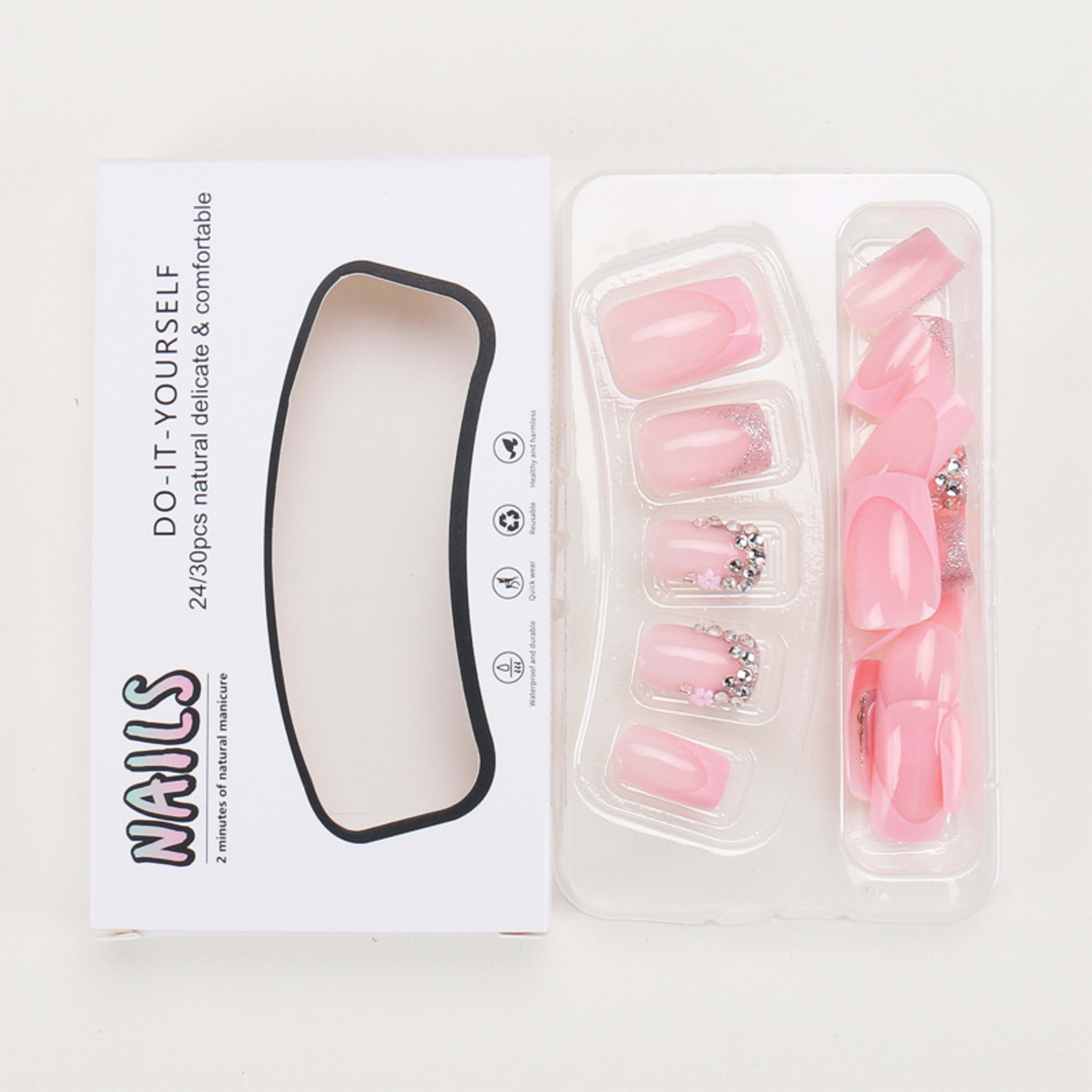 French Polka-Dot Rhinestone Artificial Nails 24-piece Set Of Finished Nail Tips For A Chic Elegant Look 1