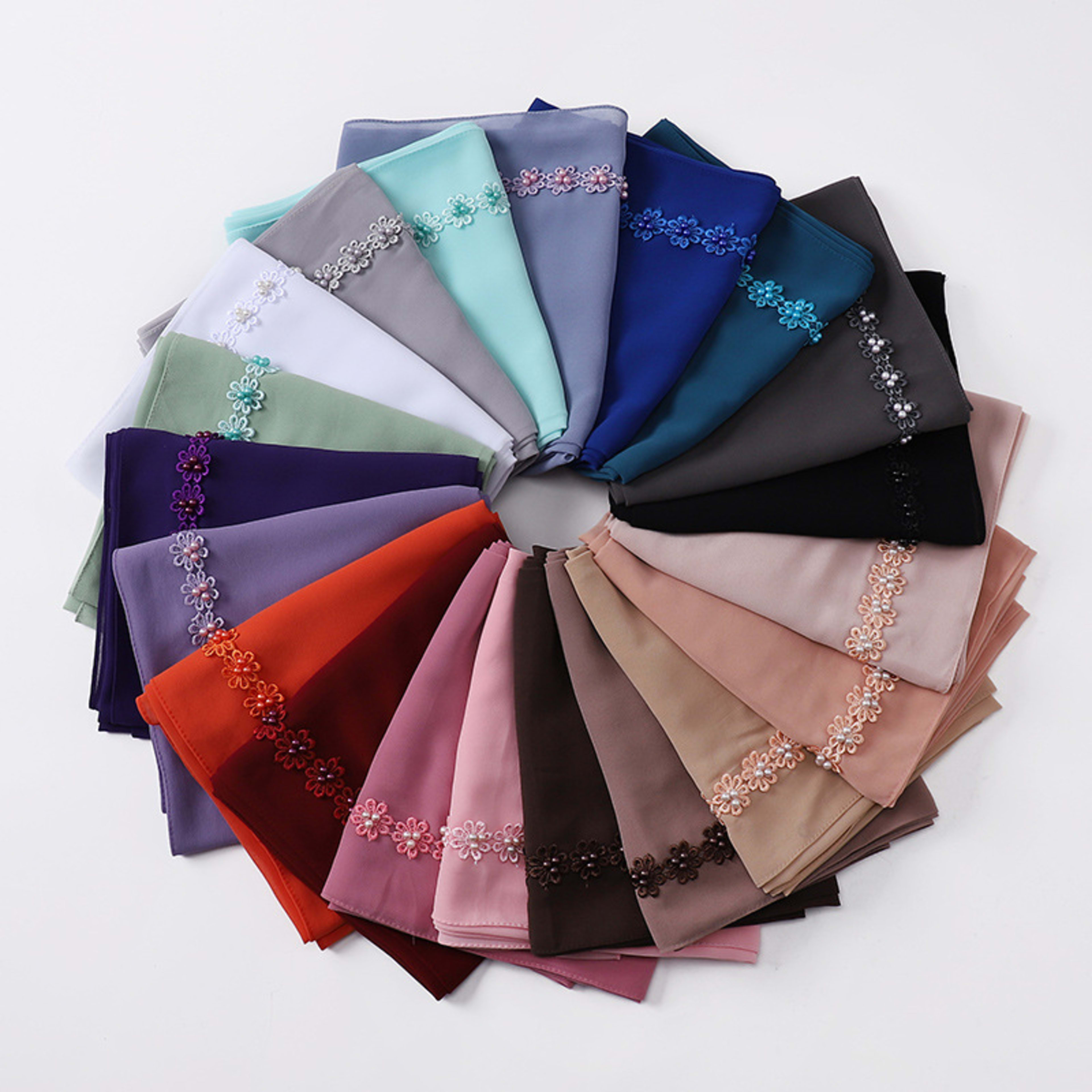 Pearl Chiffon Nail Pearl Decorative Headscarf 12