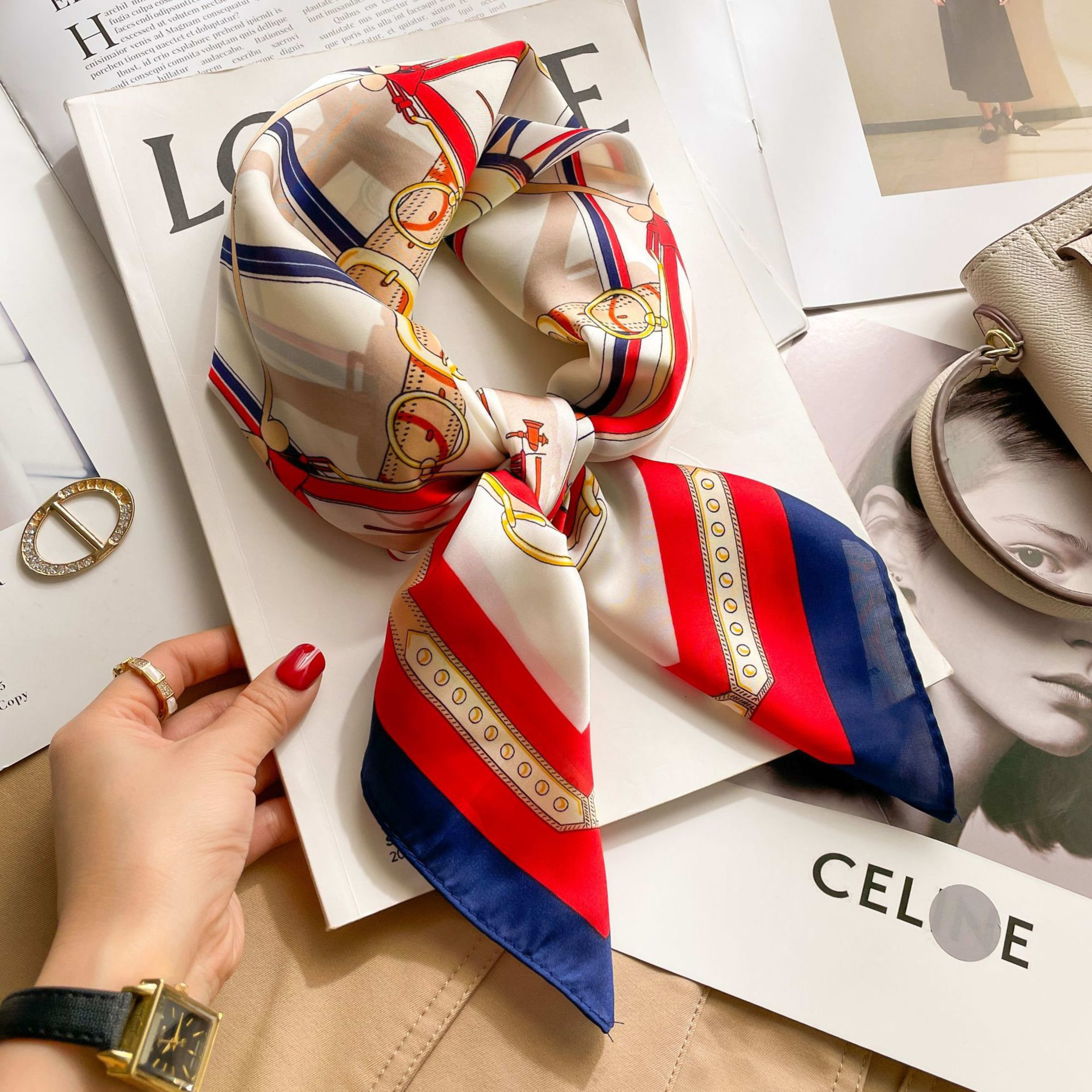 Small Scarf Vintage Printed Silk Scarf For Women 75
