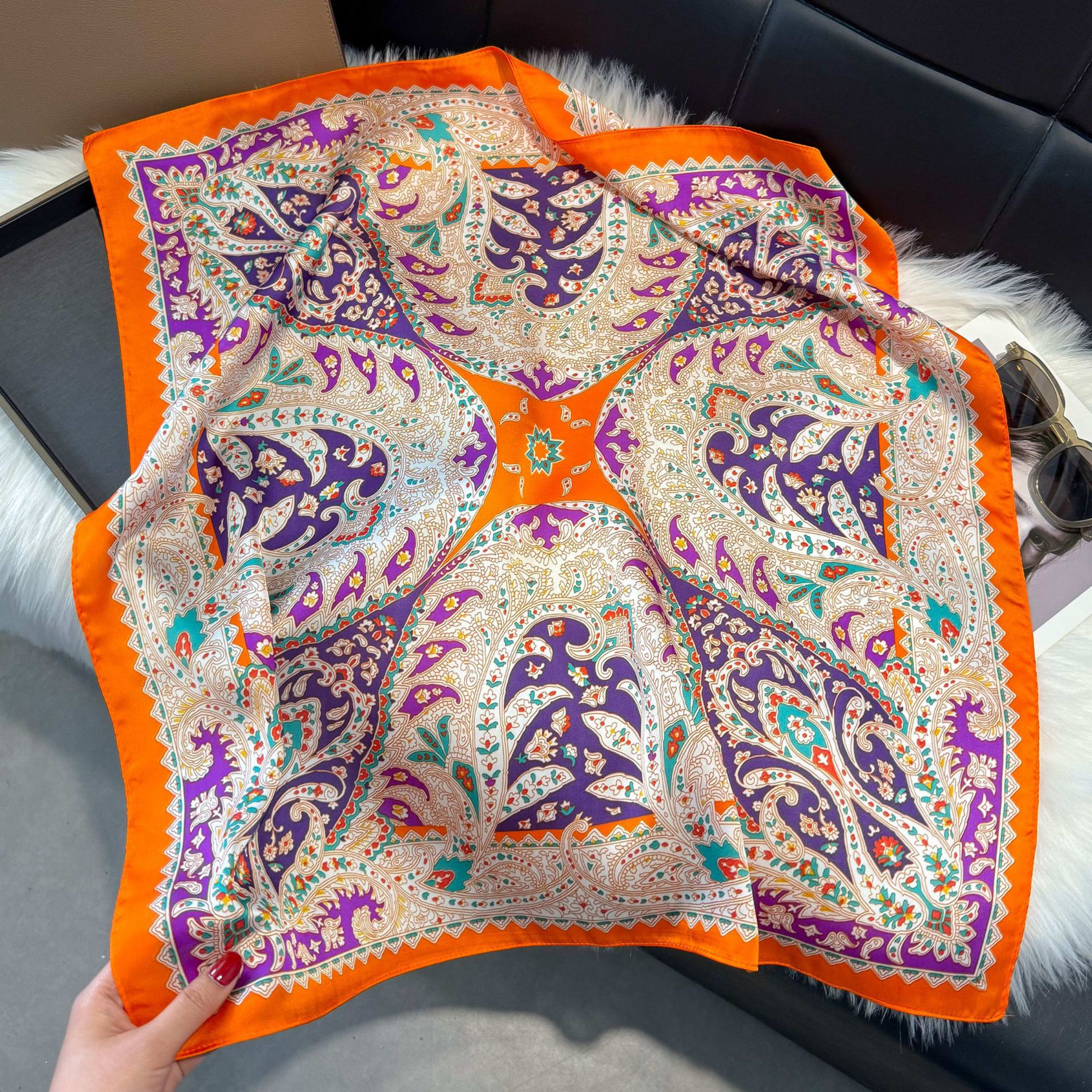 European And American-style ScarfSquare Kerchief Imitation Silk Vintage Cashew Pattern 27