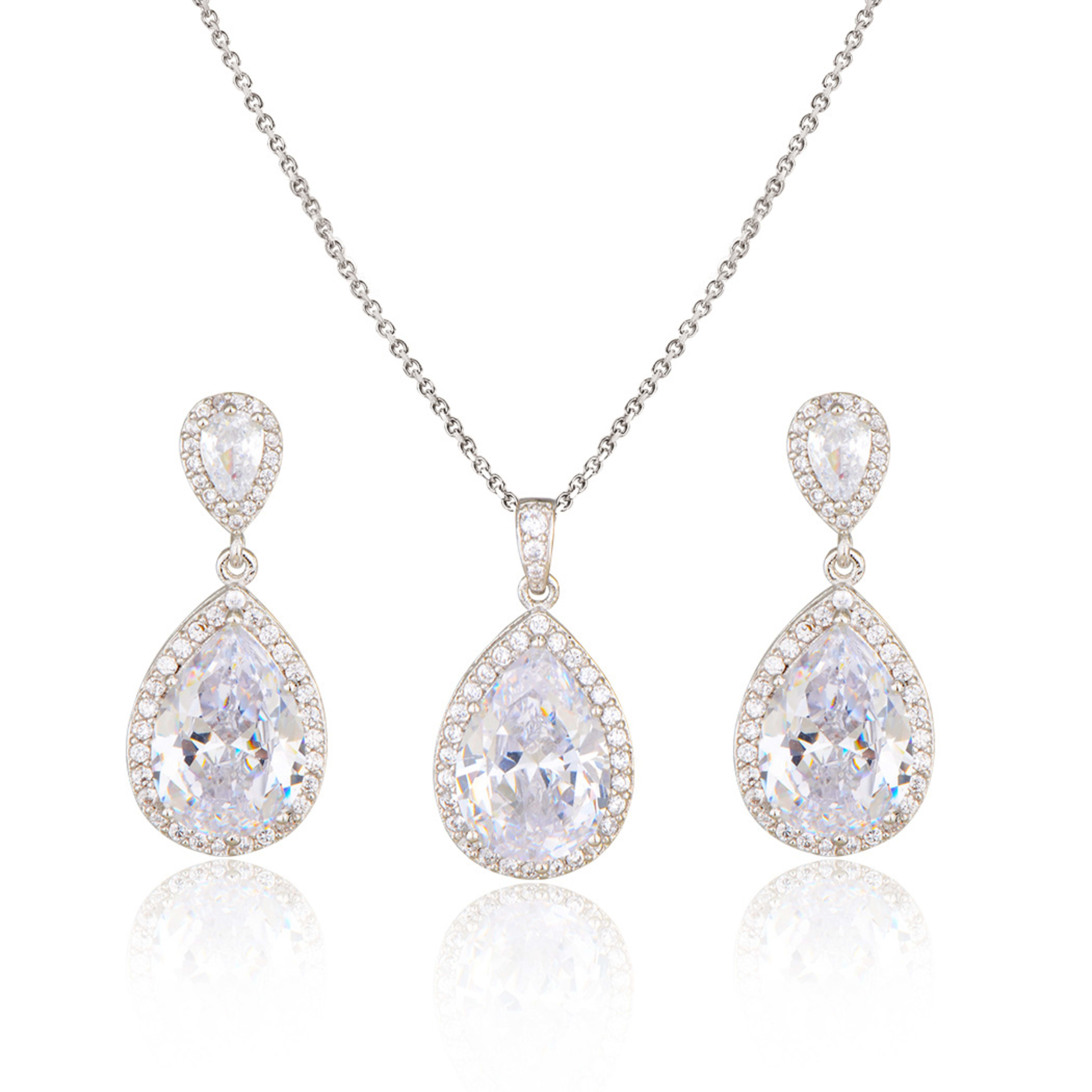 Bright Big Zircon Water Drops Necklace Eardrops Suit Bride Wedding Jewelry Simple Graceful 7