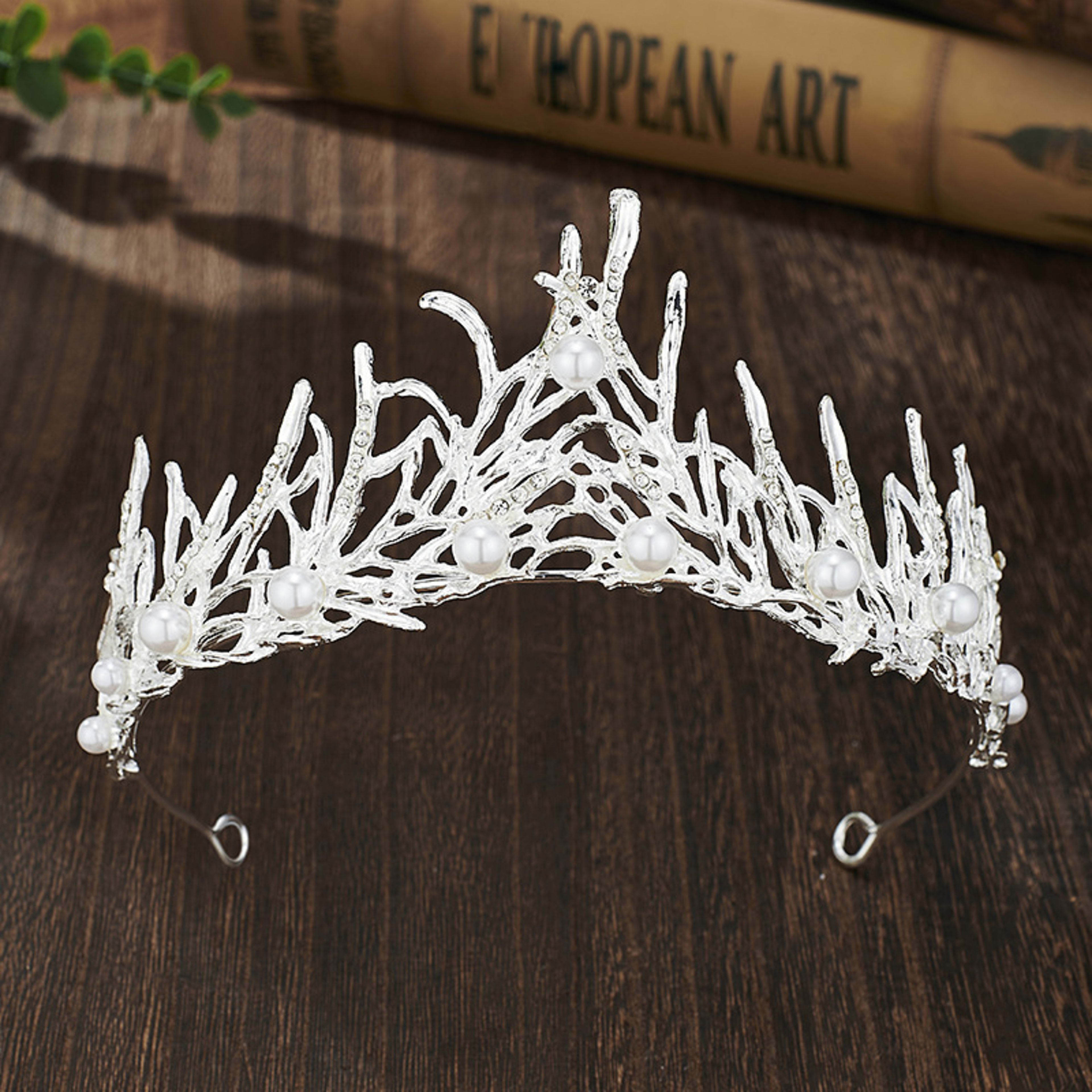 Retro Bridal Crown Alloy Minimalist Baroque Headband With Pearl Accents 5