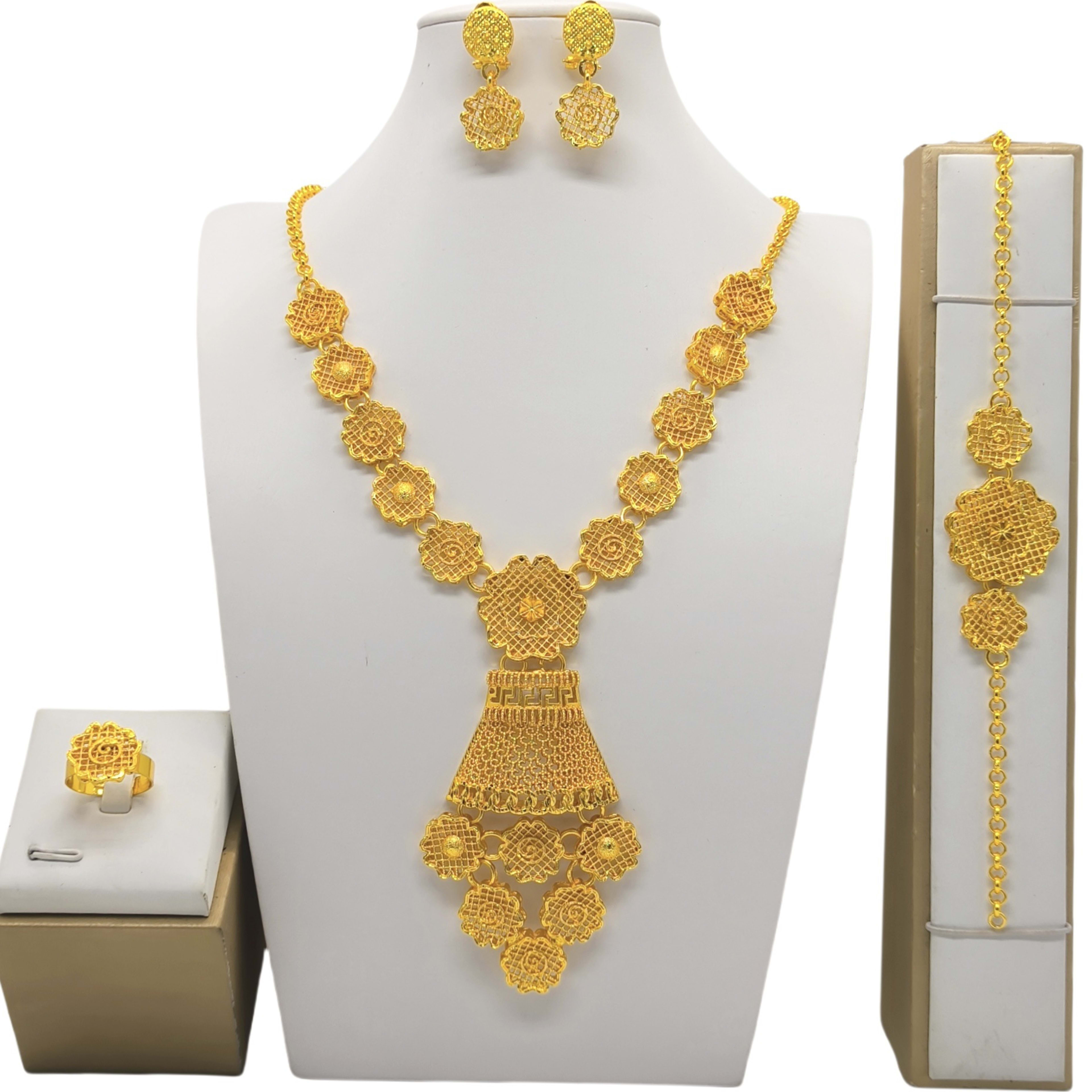 24k Gold-plated Necklace Bracelet Earrings Suit 3