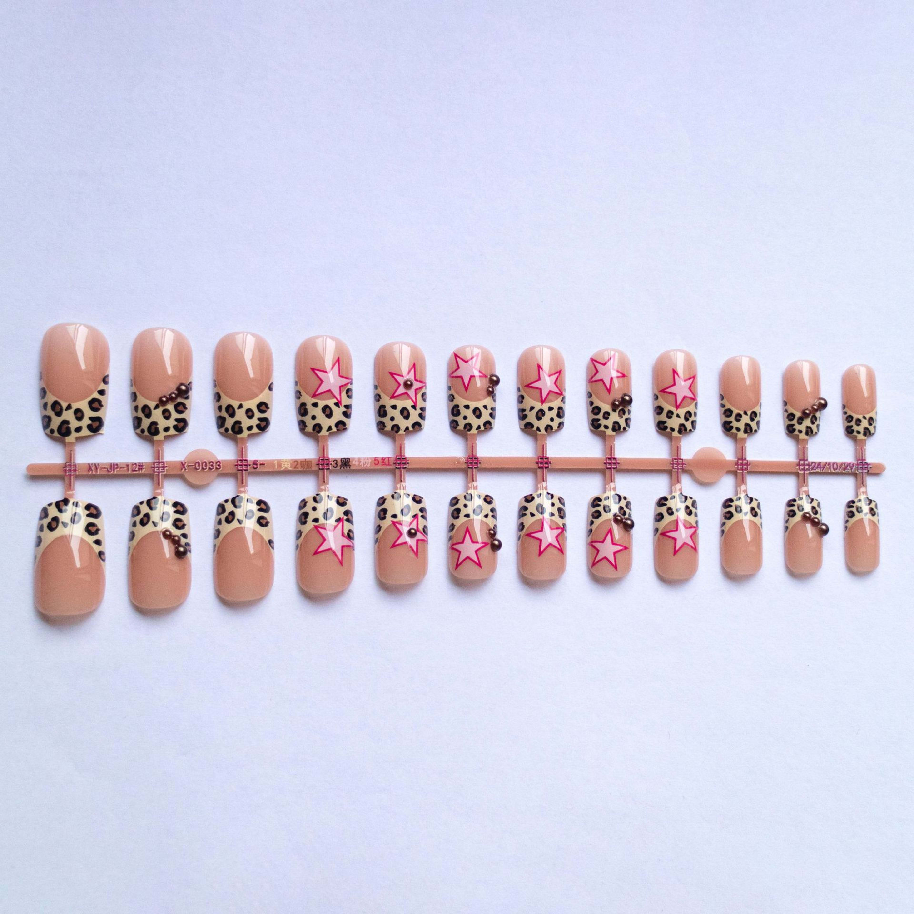 Wear Armor French Leopard Print Five-pointed Star With Pearl Diamond Wear Manicure 5