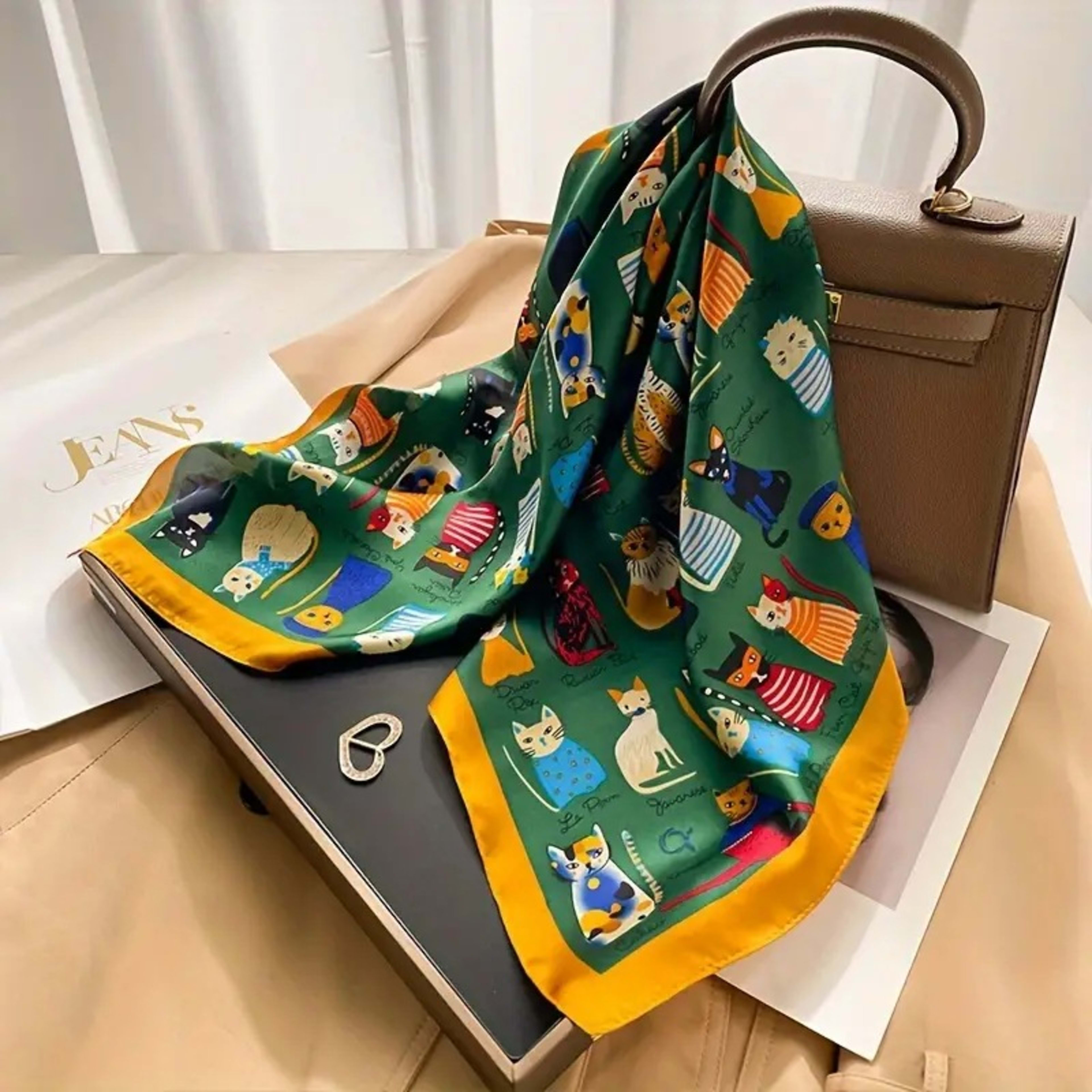Small Scarf Vintage Printed Silk Scarf For Women 23