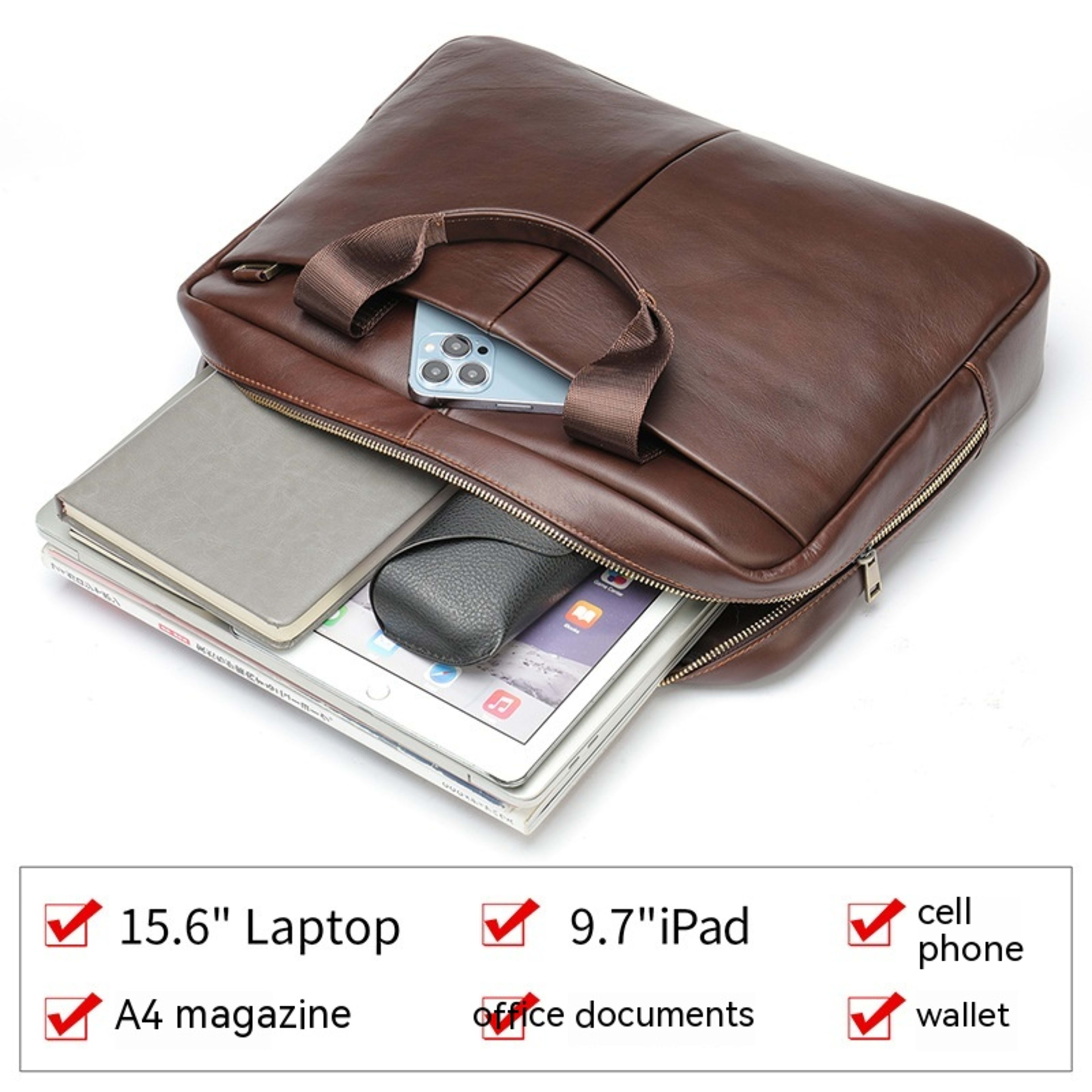 Genuine Leather Large Capacity Briefcase Men's Horizontal First Layer Cowhide Computer Storage Bag 10
