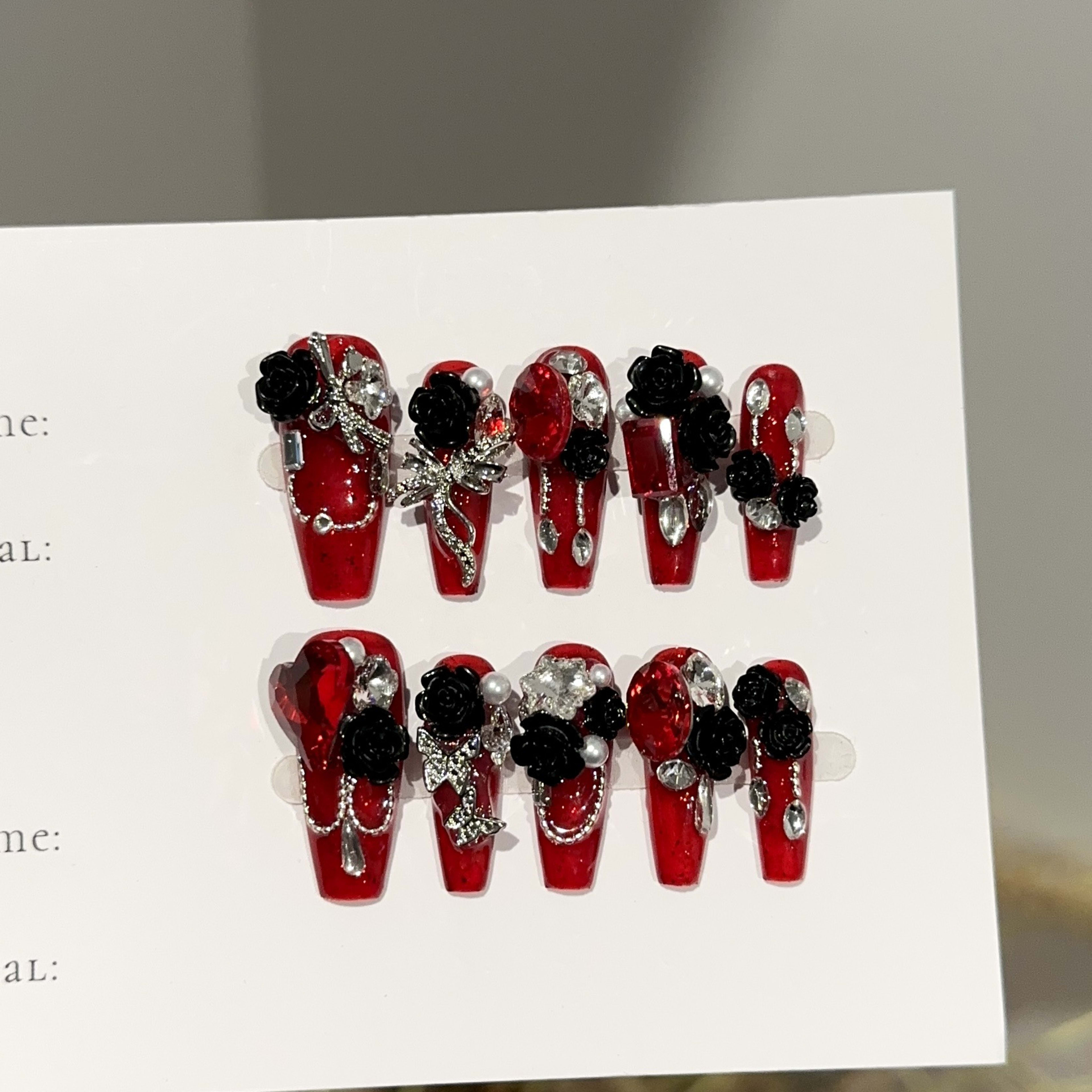 Handmade Wine-red Long Nail Tips For Wearable Nails 2
