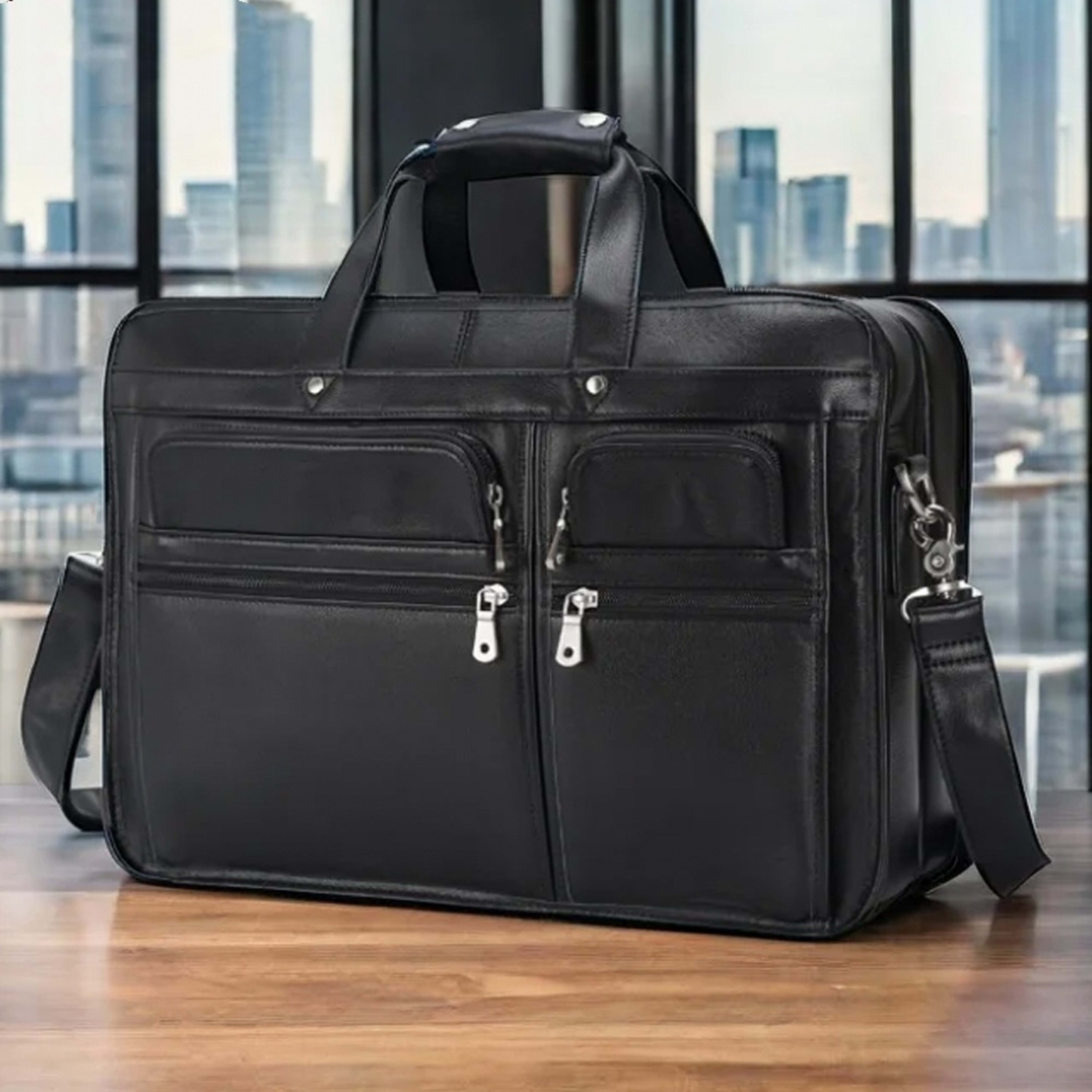 Tiding Leather Leather Business First Layer Cowhide 17-inch Laptop Bag 11