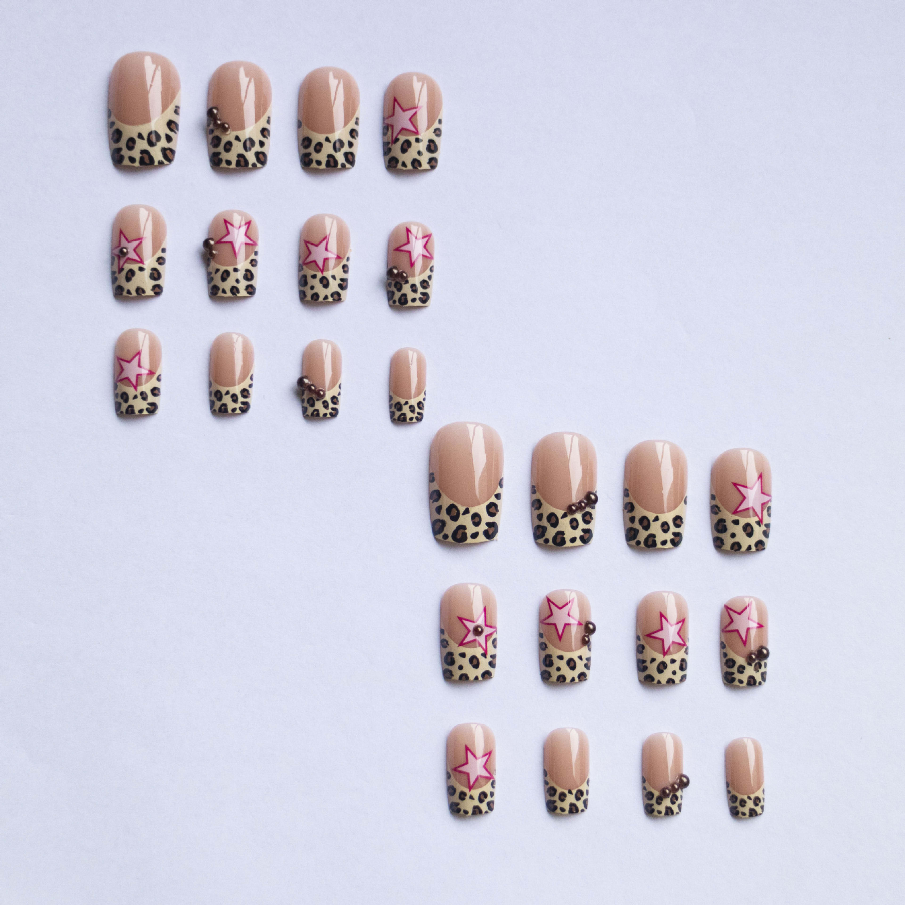 Wear Armor French Leopard Print Five-pointed Star With Pearl Diamond Wear Manicure 3