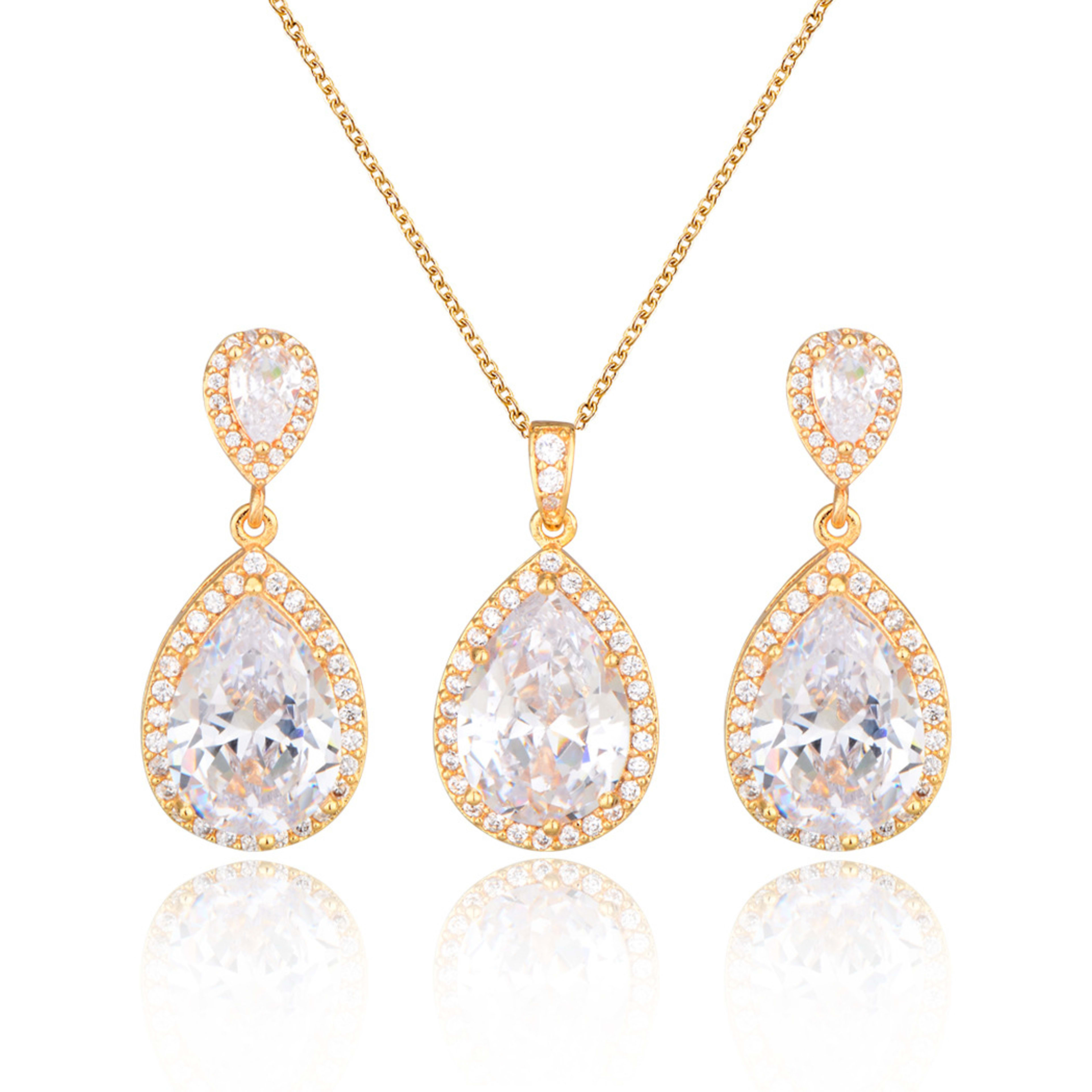 Bright Big Zircon Water Drops Necklace Eardrops Suit Bride Wedding Jewelry Simple Graceful 27
