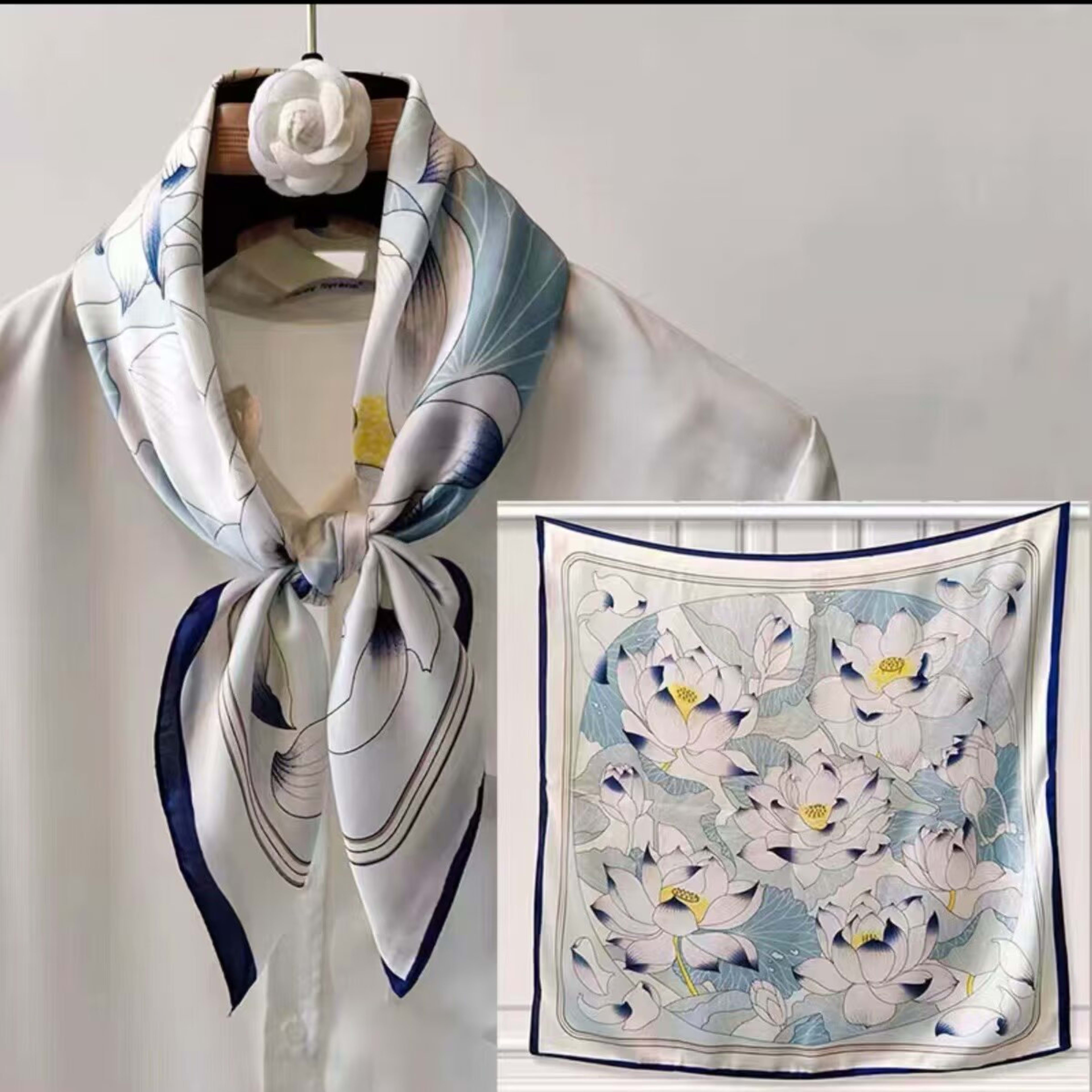 Small Scarf Vintage Printed Silk Scarf For Women 49