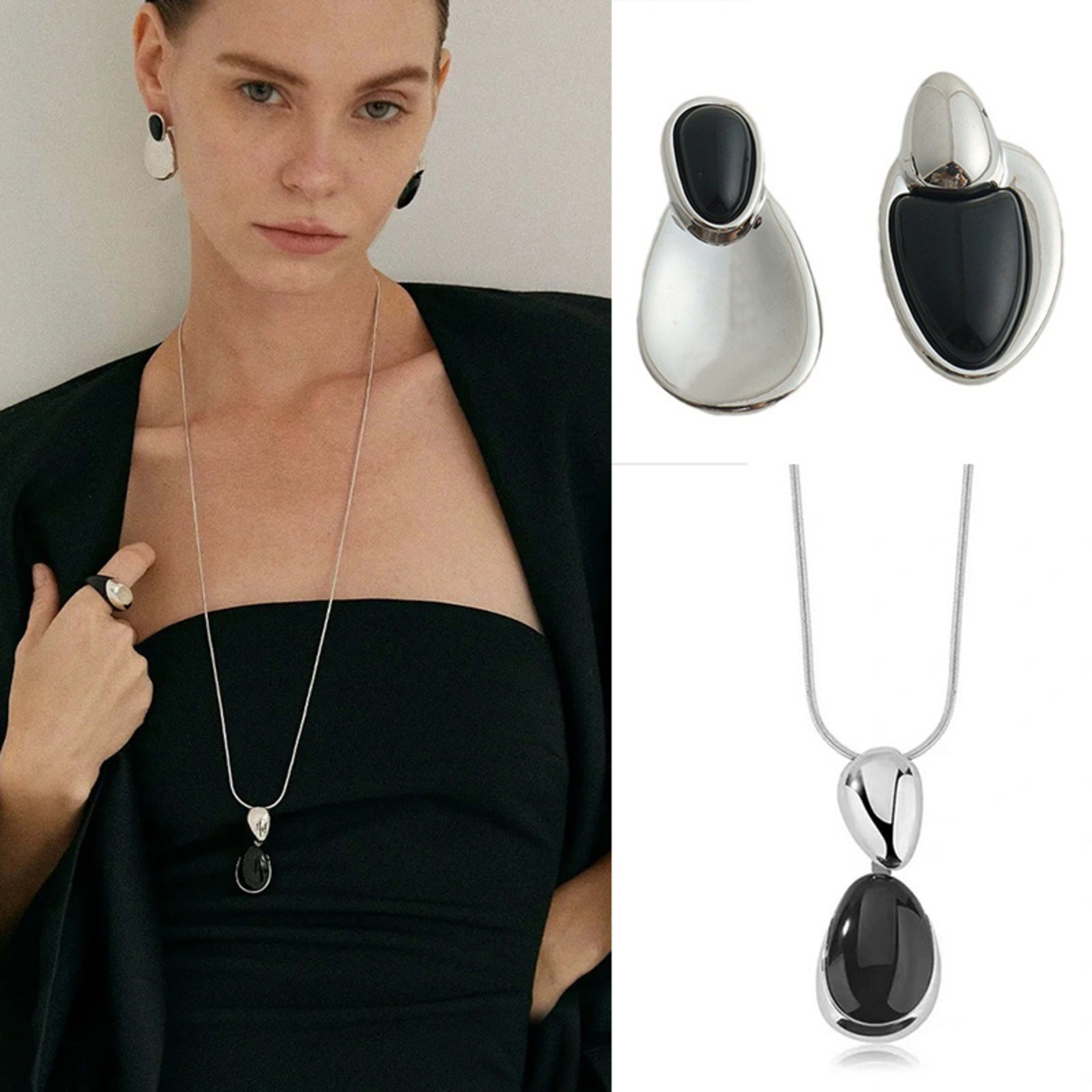 New Chinese Style Accessories Irregular Stitching Black Onyx Necklace Women 1