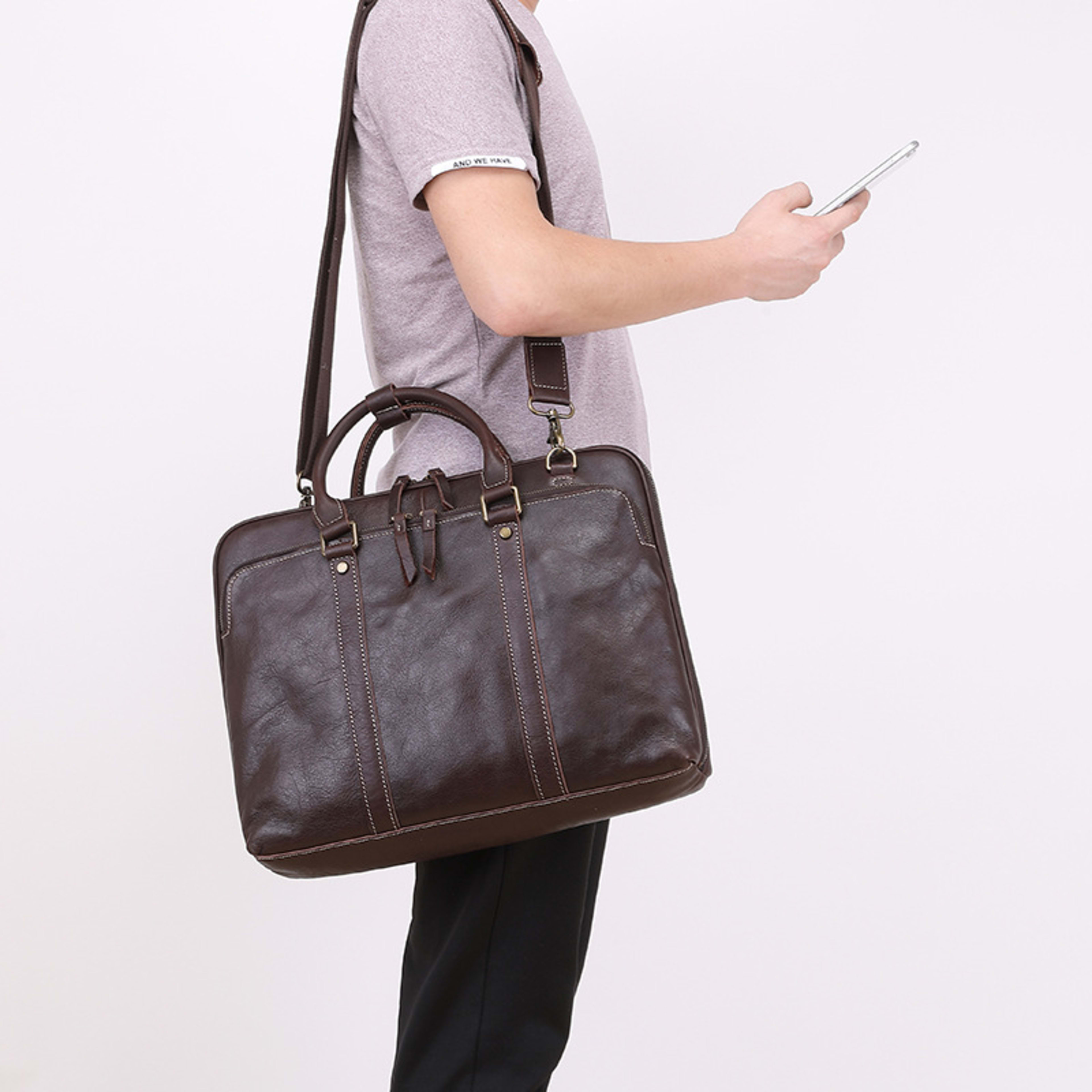 Men's Handbag Leather Briefcase Shoulder Crossbody 5