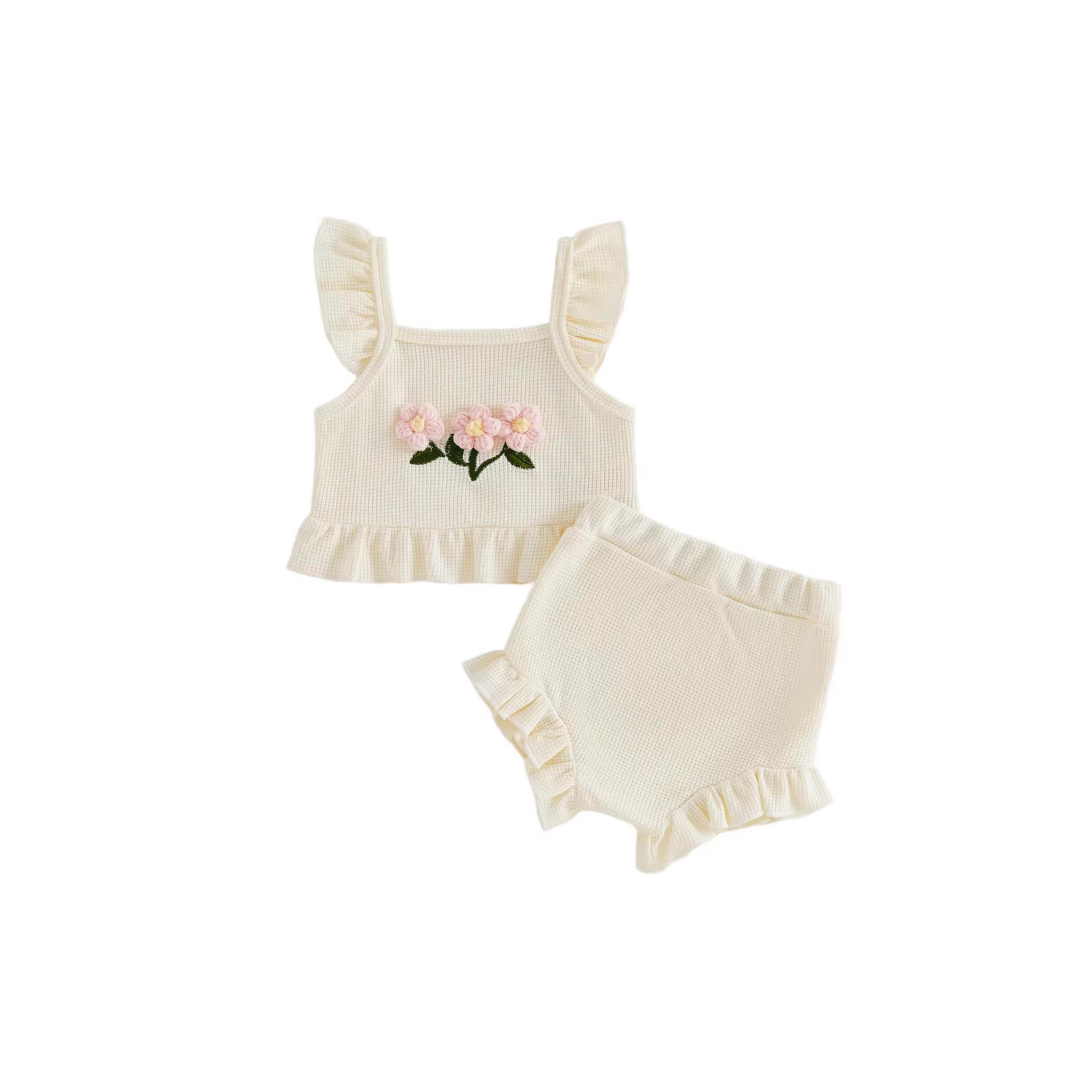 Three-dimensional Flower Top And Pants Set 6